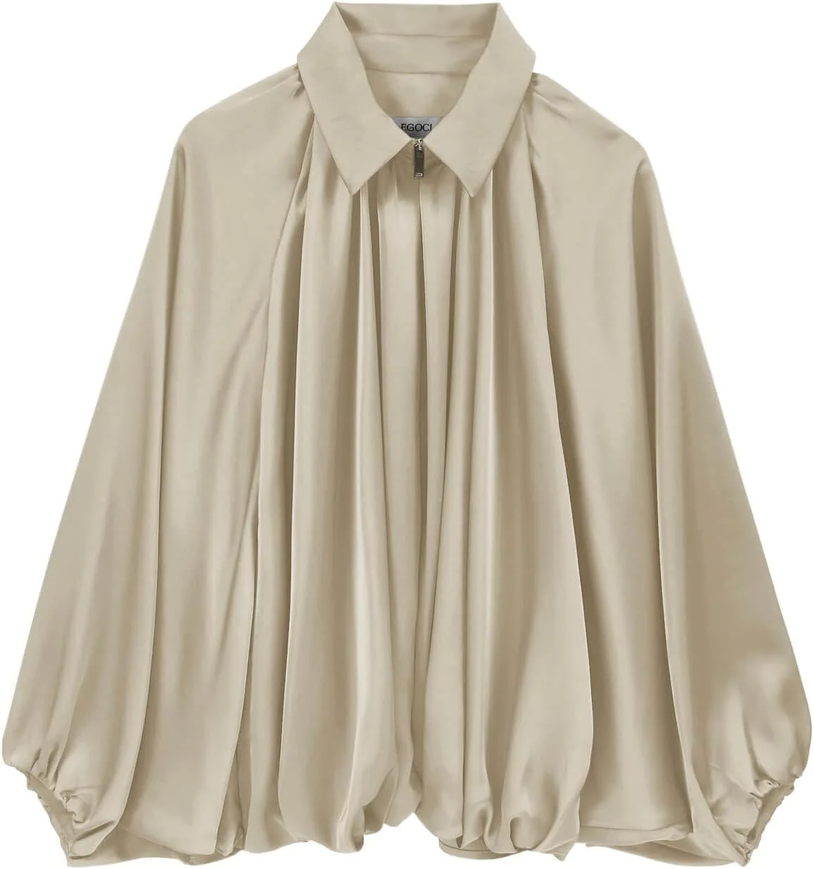 EGOCKAL ژاکت بمب افکن ساتن پفی زنانه، آستین خفاشی بزرگ، یقه برگردان، پلیسه دار، زیپ دار