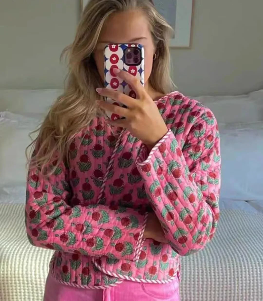 کت پفی بدون آستین زنانه Dynict، سبک وزن، طرح دار، بند دار توری گلدار، شیک و گرم