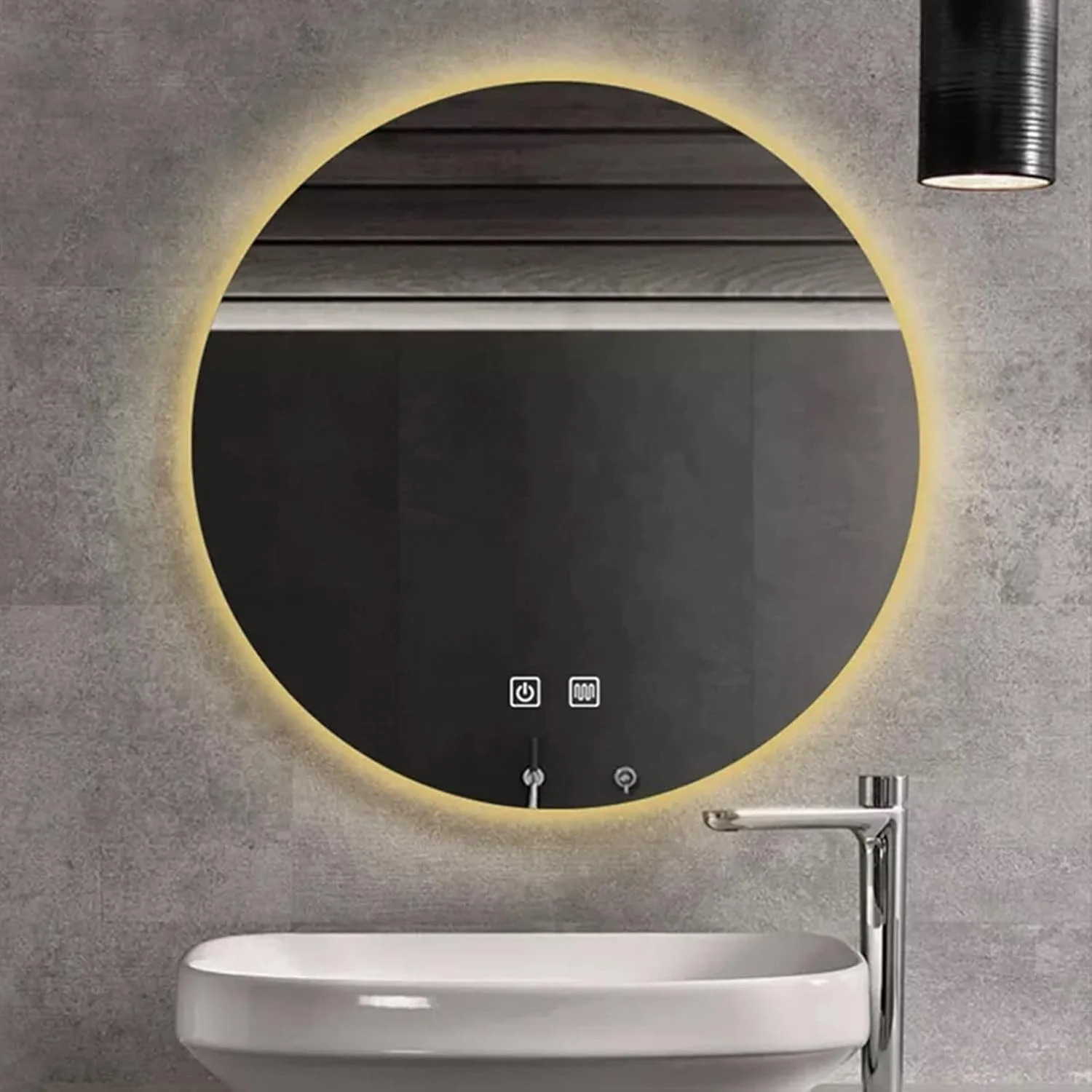 آینه گرد هوشمند بدون قاب نقره ای LED تیاندی اف وای، ضد بخار، دارای نور پس زمینه 3 رنگ، مناسب روشویی و حمام