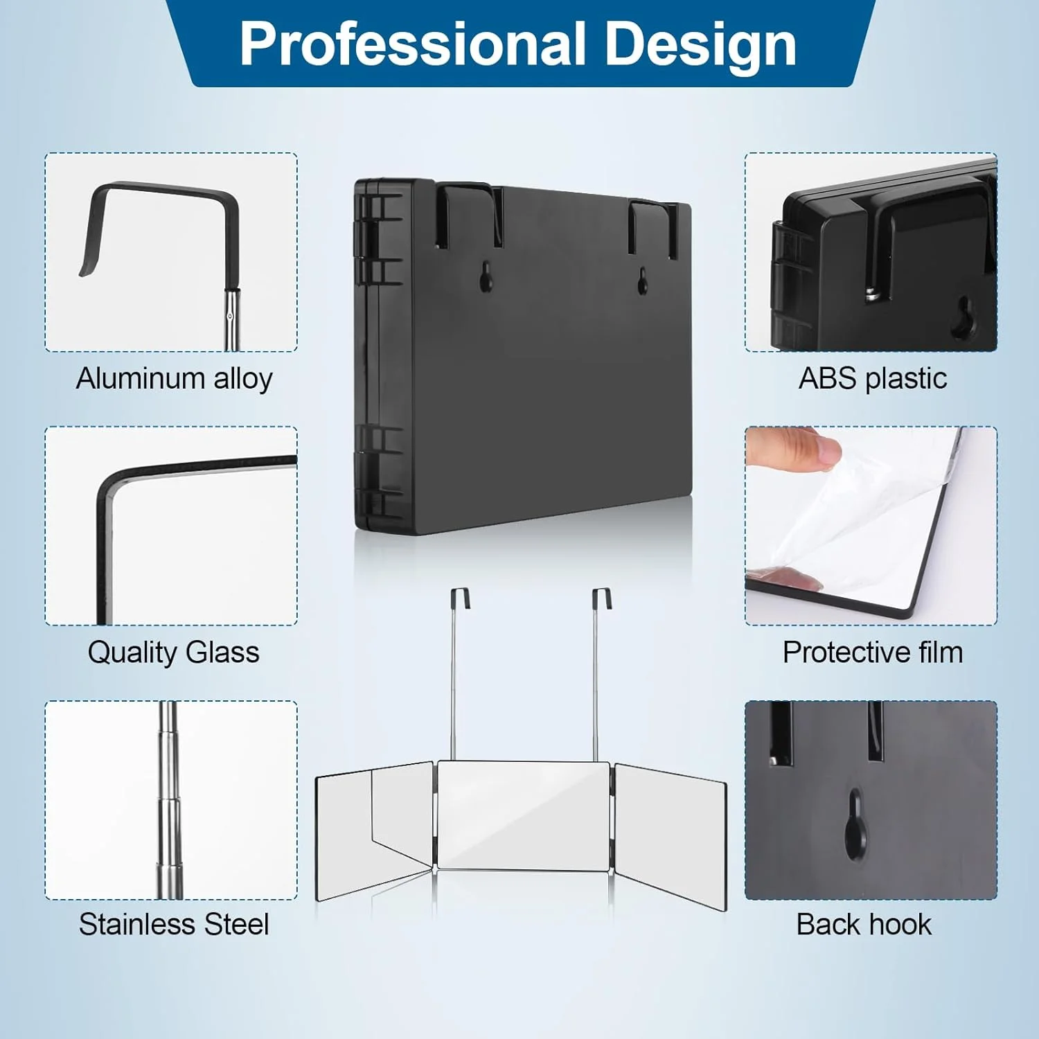 آینه سه طرفه پیرایش مو Wentoma، آینه 360 درجه برای اصلاح مو، اصلاح صورت، آرایش، حالت دادن به مو، رنگ کردن مو و آرایش با براکت های قابل تنظیم ارتفاع، قابل حمل برای مسافرت، اتاق خواب، حمام