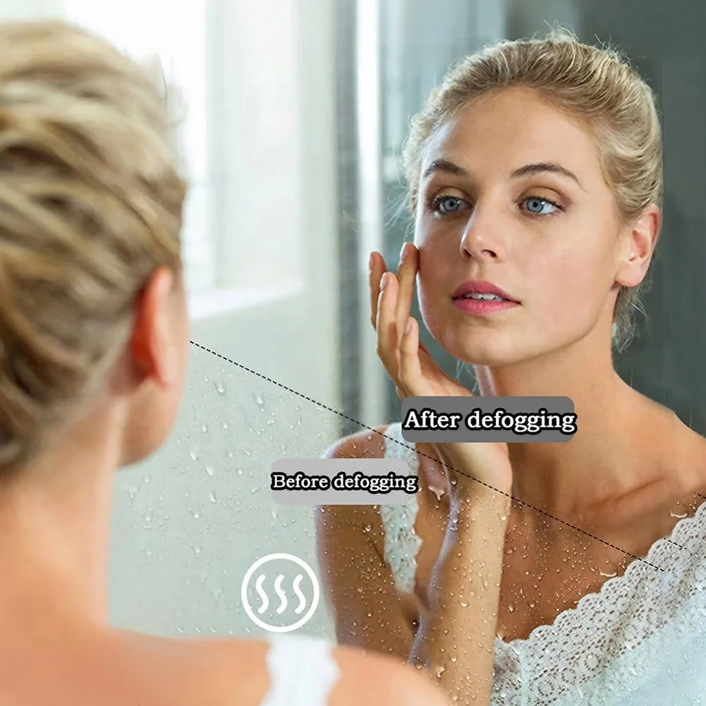 آینه حمام LED ضد آب 50 در 70 سانتی متر، آینه آرایشی چند منظوره بدون قاب دیواری با ضد مه، بیضی شکل، 3 رنگ قابل تنظیم آینه حمام LED ضد آب 50 در 70 سانتی متر، آینه آرایشی چند منظوره بدون قاب دیواری با ضد مه، بیضی شکل، 3 رنگ قابل تنظیم