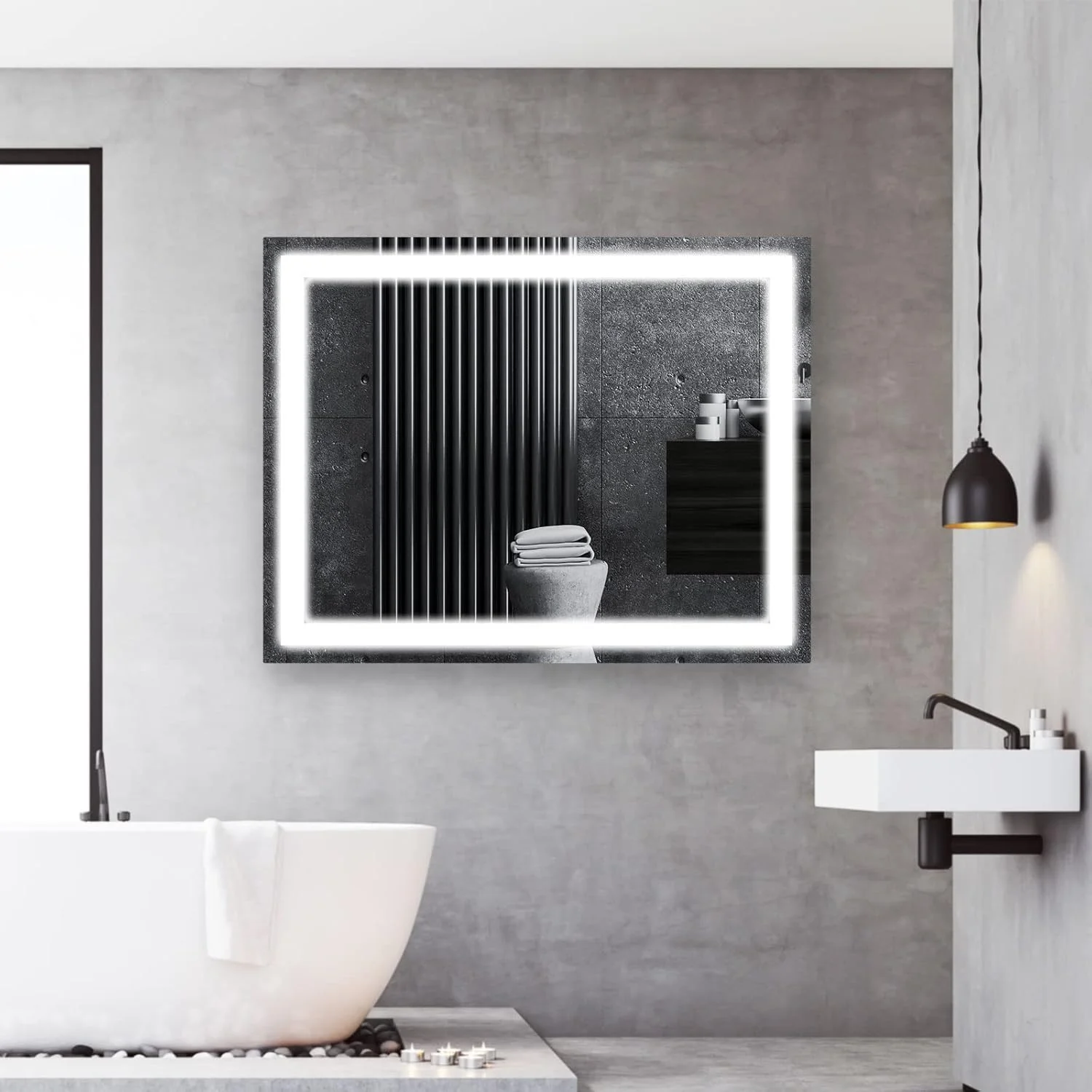 آینه حمام ال ای دی Yeeopp، ابعاد 81x61 سانتی متر، آینه با نور آینه حمام ال ای دی Yeeopp، ابعاد 81x61 سانتی متر، آینه با نور