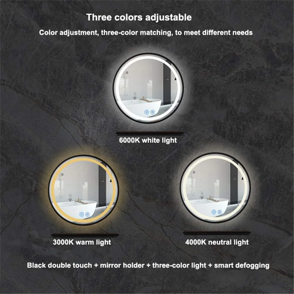 آینه گرد LED حمام Zsmzbx، آینه دیواری، آینه روشویی هوشمند LED ضد مه نورانی، تغییر دمای رنگ با کلید لمسی دیمر، با نگهدارنده آینه، IP44، سفید، 80 سانتی متر آینه گرد LED حمام Zsmzbx، آینه دیواری، آینه روشویی هوشمند LED ضد مه نورانی، تغییر دمای رنگ با کلید لمسی دیمر، با نگهدارنده آینه، IP44، سفید، 80 سانتی متر