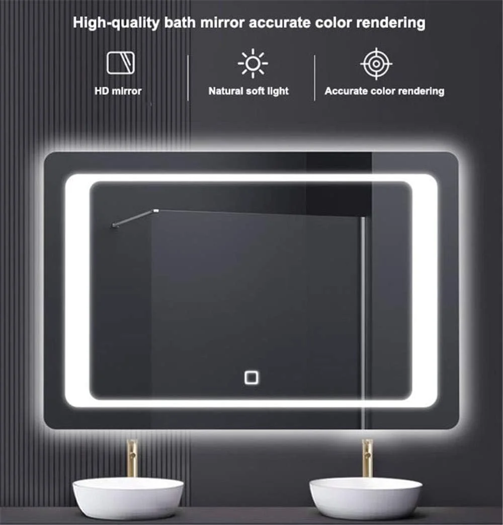 آینه آرایشی دیواری Zsmzbx، آینه حمام چراغ دار LED، ضد مه، لومن بالا، ضد آب IP 44، دکمه لمسی هوشمند، نور سفید، 70×80 سانتی متر