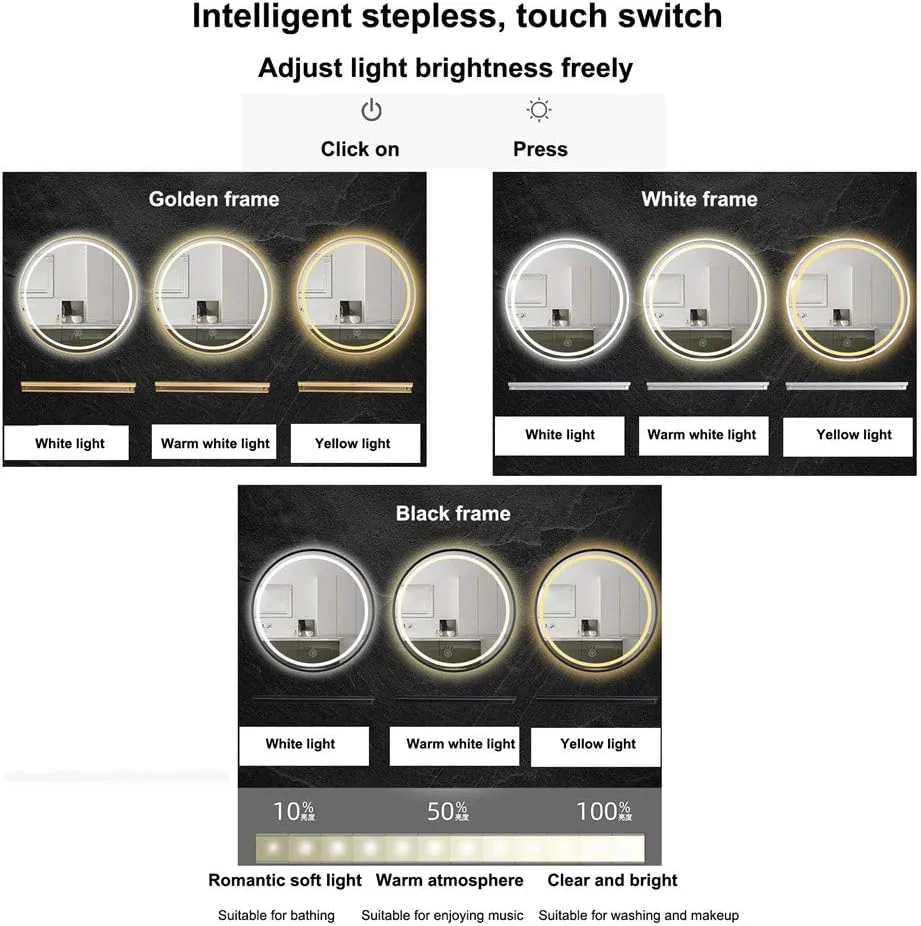 آینه گرد LED حمام Zsmzbx، آینه دیواری، آینه روشویی هوشمند LED ضد مه نورانی، تغییر دمای رنگ با کلید لمسی دیمر، با نگهدارنده آینه، IP44، سفید، 80 سانتی متر آینه گرد LED حمام Zsmzbx، آینه دیواری، آینه روشویی هوشمند LED ضد مه نورانی، تغییر دمای رنگ با کلید لمسی دیمر، با نگهدارنده آینه، IP44، سفید، 80 سانتی متر