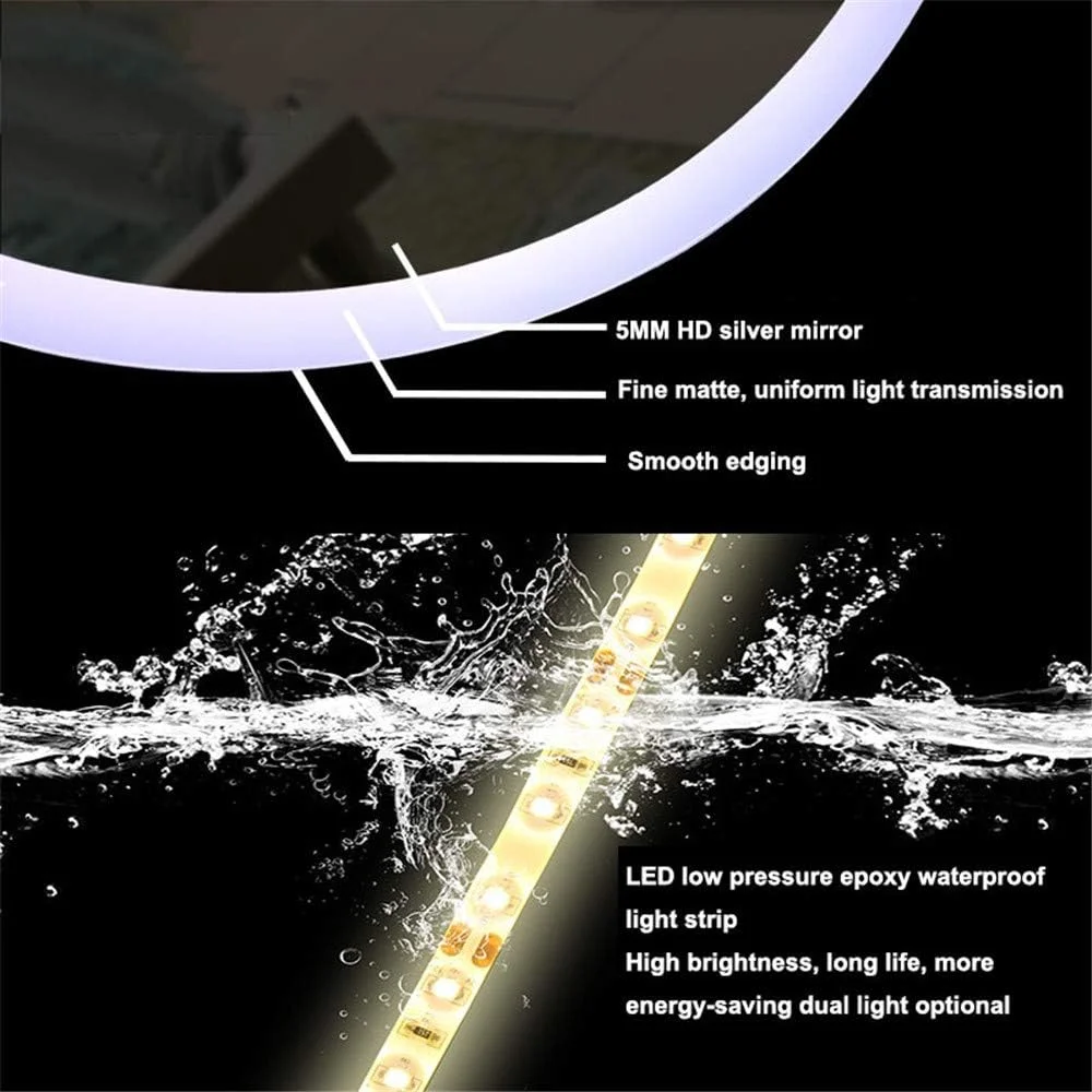 آینه حمام LED گرد Zsmzbx، انتخاب لمسی سوئیچ ها، آینه آرایش روشن، آینه ضد مه روشویی، آینه حمام دیواری با نور قابل تنظیم، 60 سانتی متر آینه حمام LED گرد Zsmzbx، انتخاب لمسی سوئیچ ها، آینه آرایش روشن، آینه ضد مه روشویی، آینه حمام دیواری با نور قابل تنظیم، 60 سانتی متر