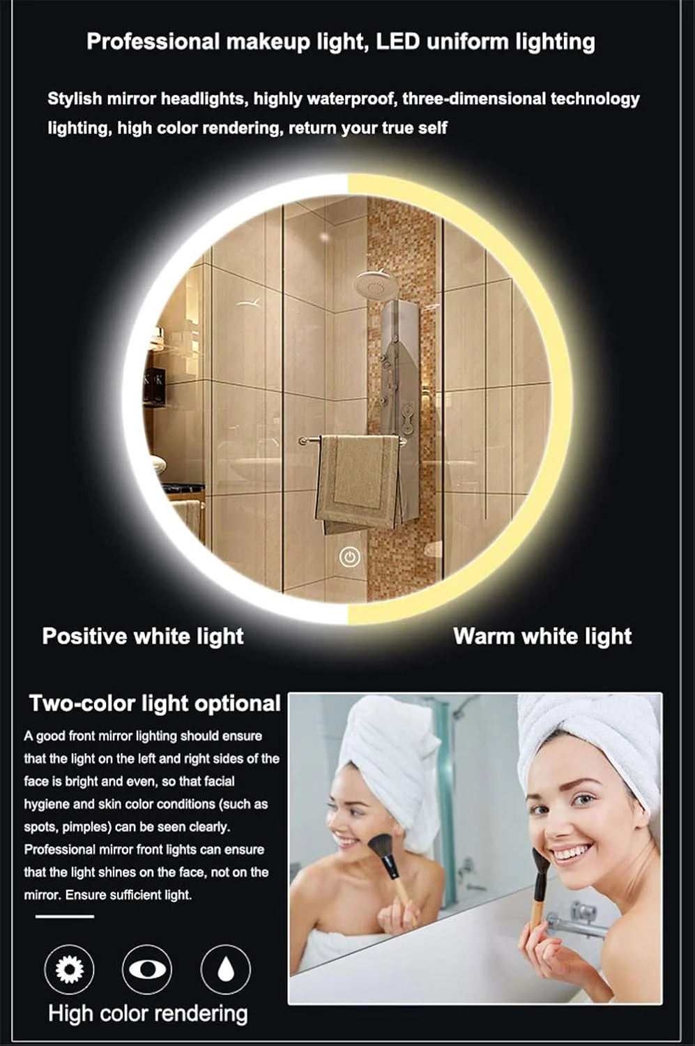 آینه حمام LED گرد Zsmzbx، انتخاب لمسی سوئیچ ها، آینه آرایش روشن، آینه ضد مه روشویی، آینه حمام دیواری با نور قابل تنظیم، 60 سانتی متر آینه حمام LED گرد Zsmzbx، انتخاب لمسی سوئیچ ها، آینه آرایش روشن، آینه ضد مه روشویی، آینه حمام دیواری با نور قابل تنظیم، 60 سانتی متر