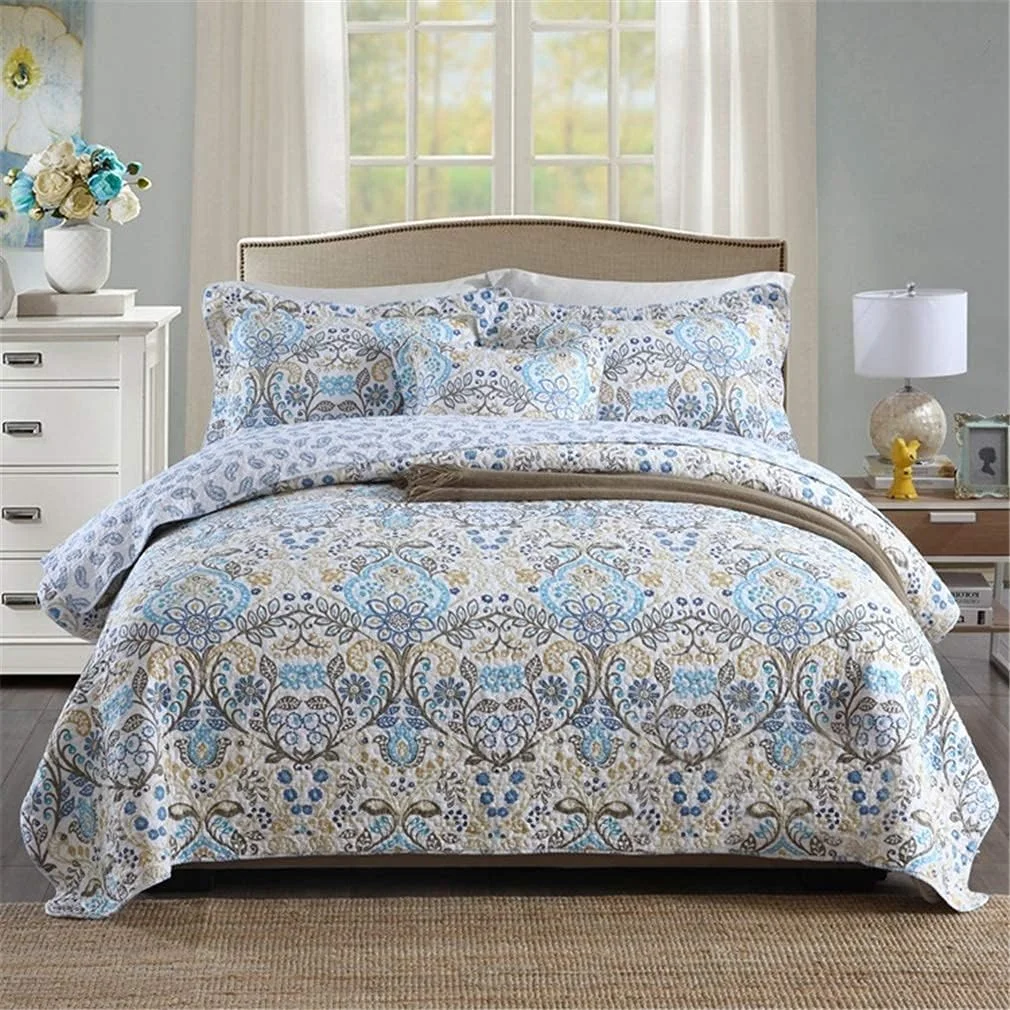 روتختی تکه دوزی شده سه تکه پنبه ای با روبالشتی، پتوی تختخواب دو رو، سایز کینگ 230x250 سانتی متر