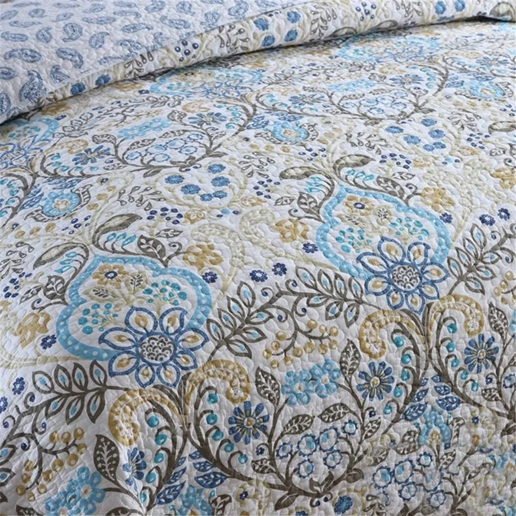 روتختی تکه دوزی شده سه تکه پنبه ای با روبالشتی، پتوی تختخواب دو رو، سایز کینگ 230x250 سانتی متر