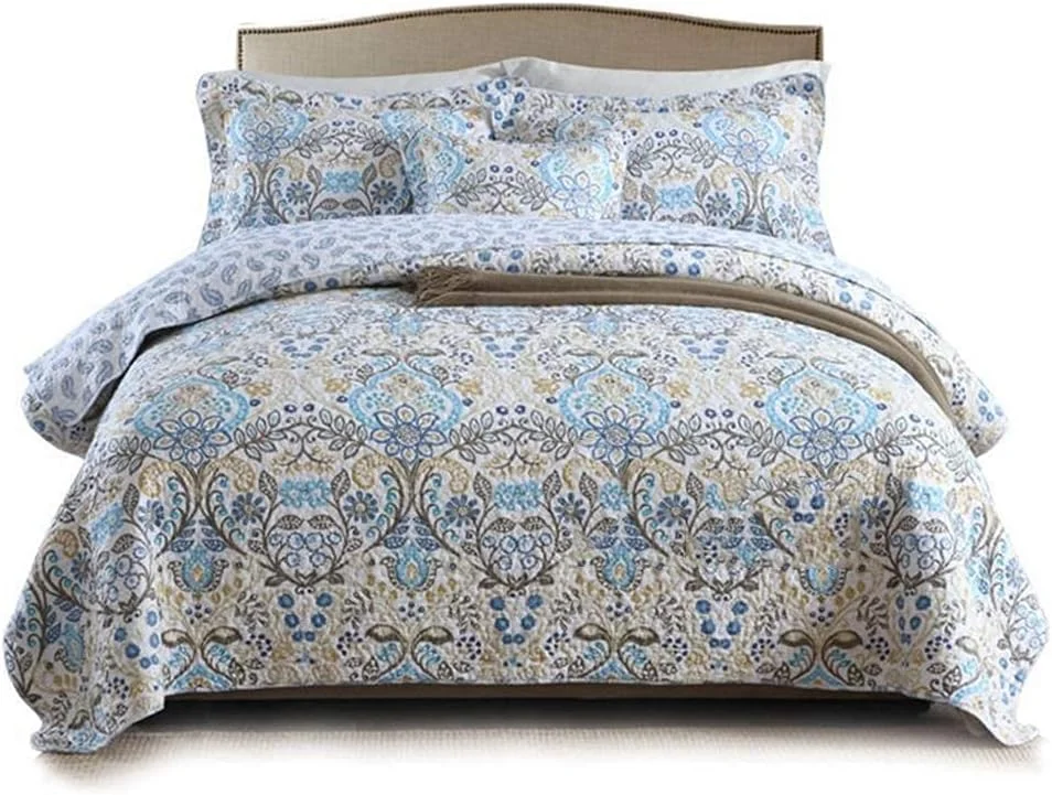 روتختی تکه دوزی شده سه تکه پنبه ای با روبالشتی، پتوی تختخواب دو رو، سایز کینگ 230x250 سانتی متر