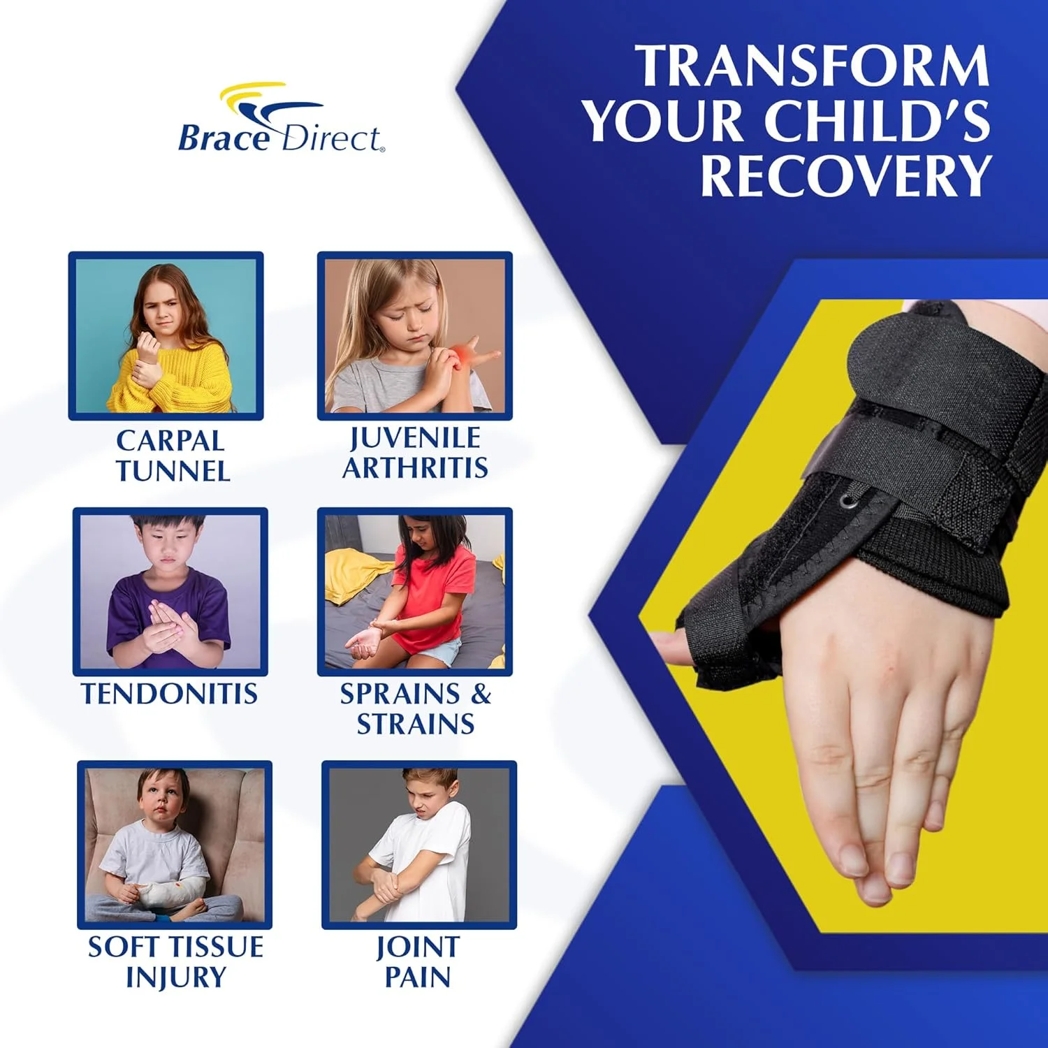 مچ بند و آتل انگشت شست کودکان Brace Direct - تثبیت کننده انگشت شست برای رگ به رگ شدن، تاندونیت، تونل کارپال، آرتریت نوجوانان (کودک: مچ دست چپ 3-5 اینچ)
