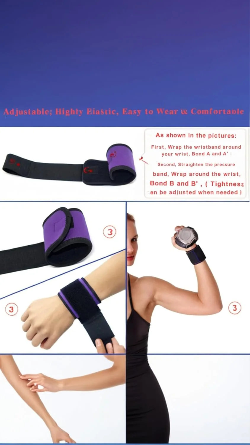 مچ بند ورزشی زنانه Sweet seven بسته 2 عددی بنفش - پشتیبانی قابل تنظیم برای تونل کارپال، وزنه برداری، تناسب اندام، ورزش و تسکین درد