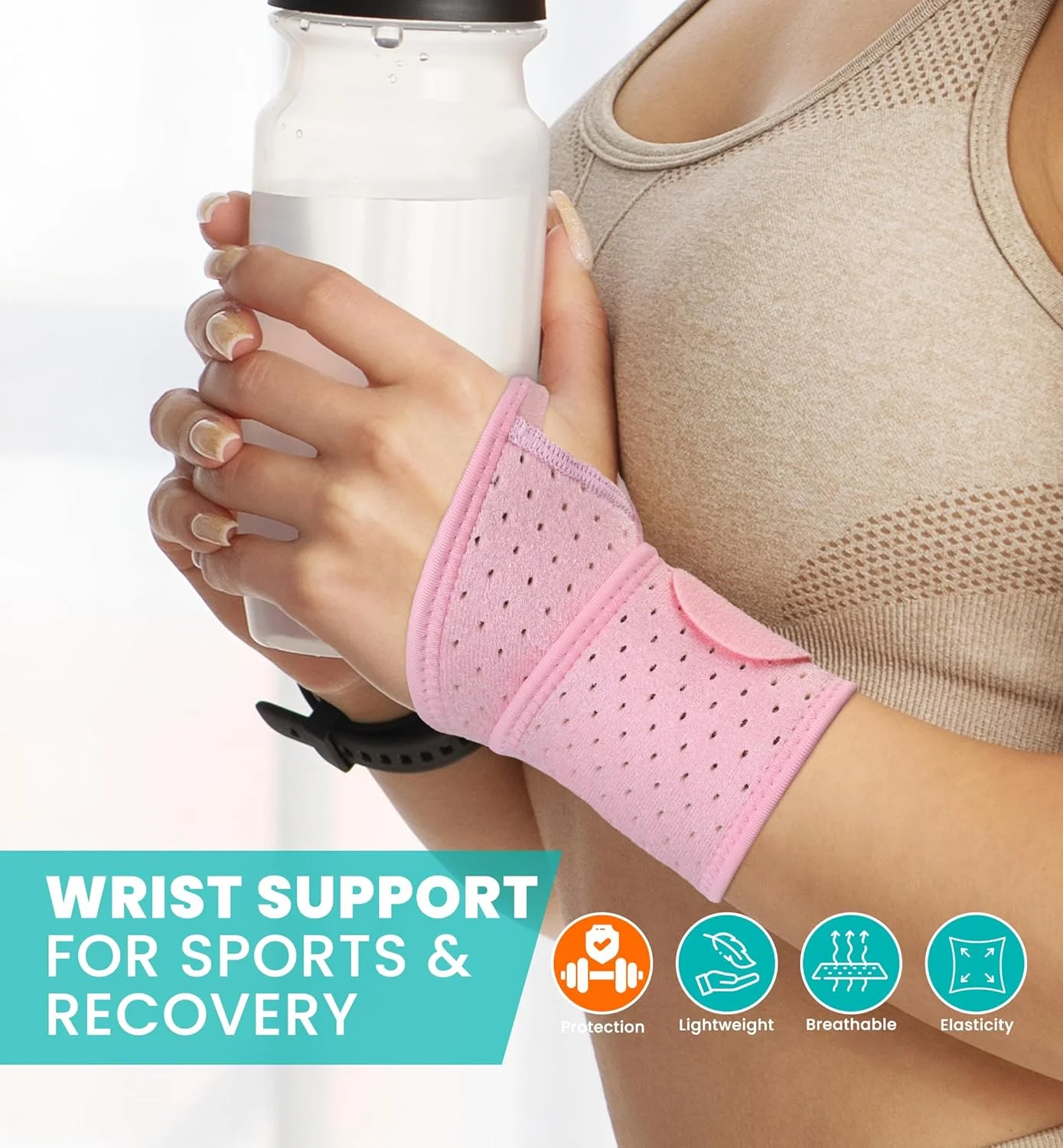 مچ بند های HiRui بسته 2 عددی، مچ بند قابل تنظیم و تنفسی برای مردان و زنان - تسکین درد برای سندرم تونل کارپال، تاندونیت، آرتریت، ورزش، تمرینات - مناسب برای دست چپ و راست (صورتی)