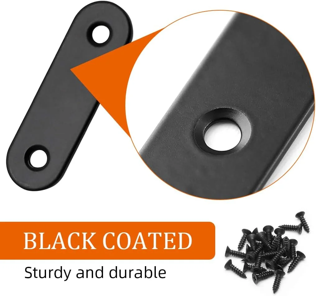 HASTHIP® 12 عدد بست تخت مستقیم استیل ضد زنگ با پیچ، صفحات تعمیر مبلمان 50 میلی متری، صفحات فلزی مشکی گوشه ای برای تعمیر چوب، قاب تخت، تخته، کابینت، قفسه ها