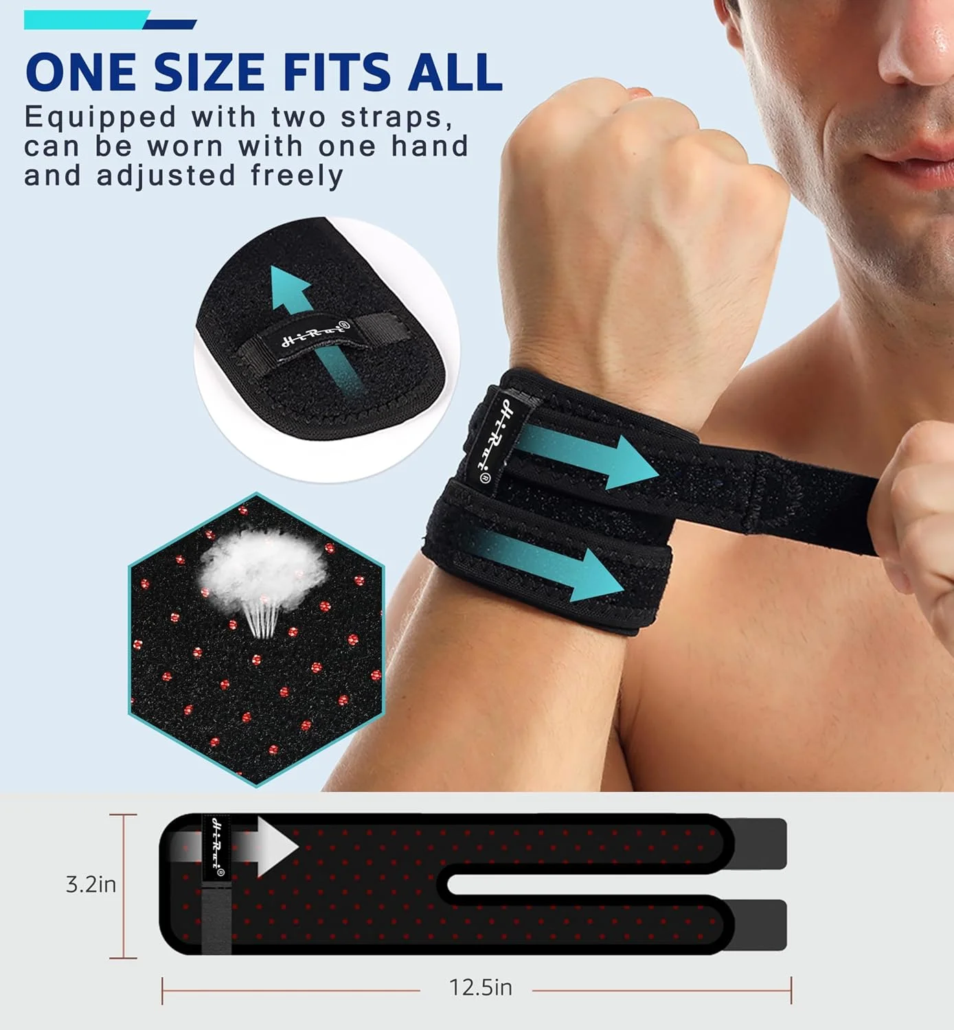 مچ بند HiRui برای آسیب های TFCC، مچ بند قابل تنظیم برای تناسب اندام، وزنه برداری، تنیس، تاندونیت، سندرم تونل کارپال، تسکین درد آرتریت، یک سایز قابل تنظیم (مشکی، 1 عدد)