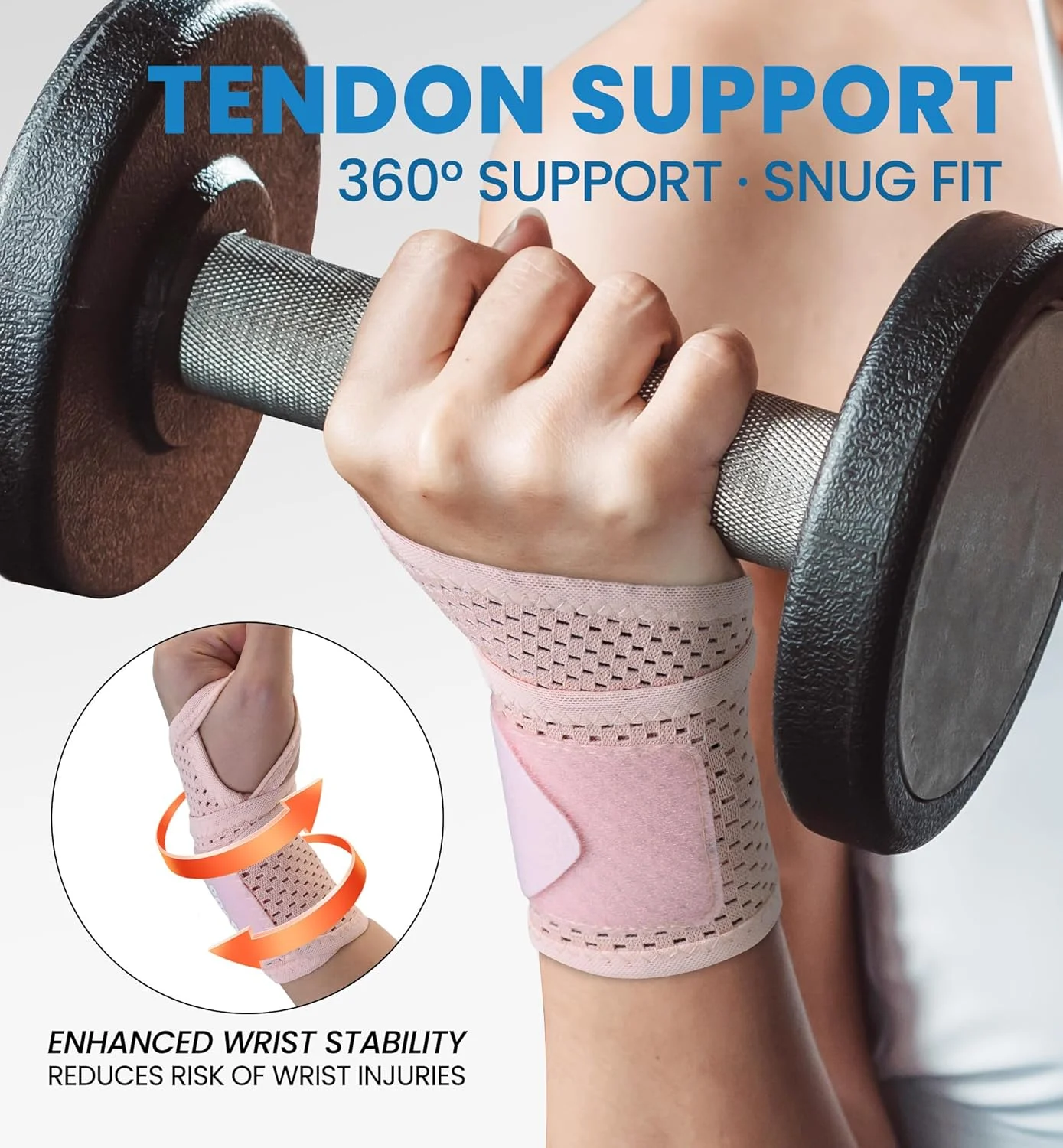 مچ بند فوق العاده نازک HGBOO بسته 2 عددی، پشتیبانی از پارچه توری تنفسی راحت برای تسکین درد - ایده آل برای تونل کارپال، تاندونیت، ورزش، تناسب اندام و استفاده روزانه - مچ بند قابل تنظیم (صورتی)