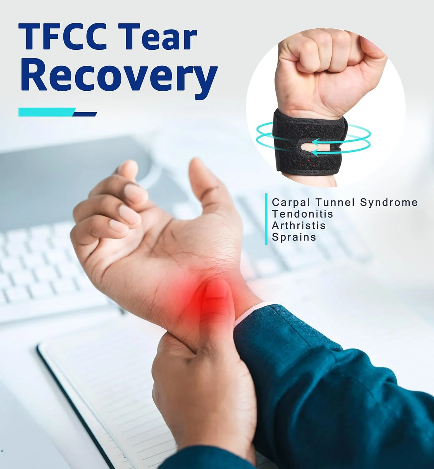 مچ بند HiRui برای آسیب های TFCC، مچ بند قابل تنظیم برای تناسب اندام، وزنه برداری، تنیس، تاندونیت، سندرم تونل کارپال، تسکین درد آرتریت، یک سایز قابل تنظیم (مشکی، 1 عدد)