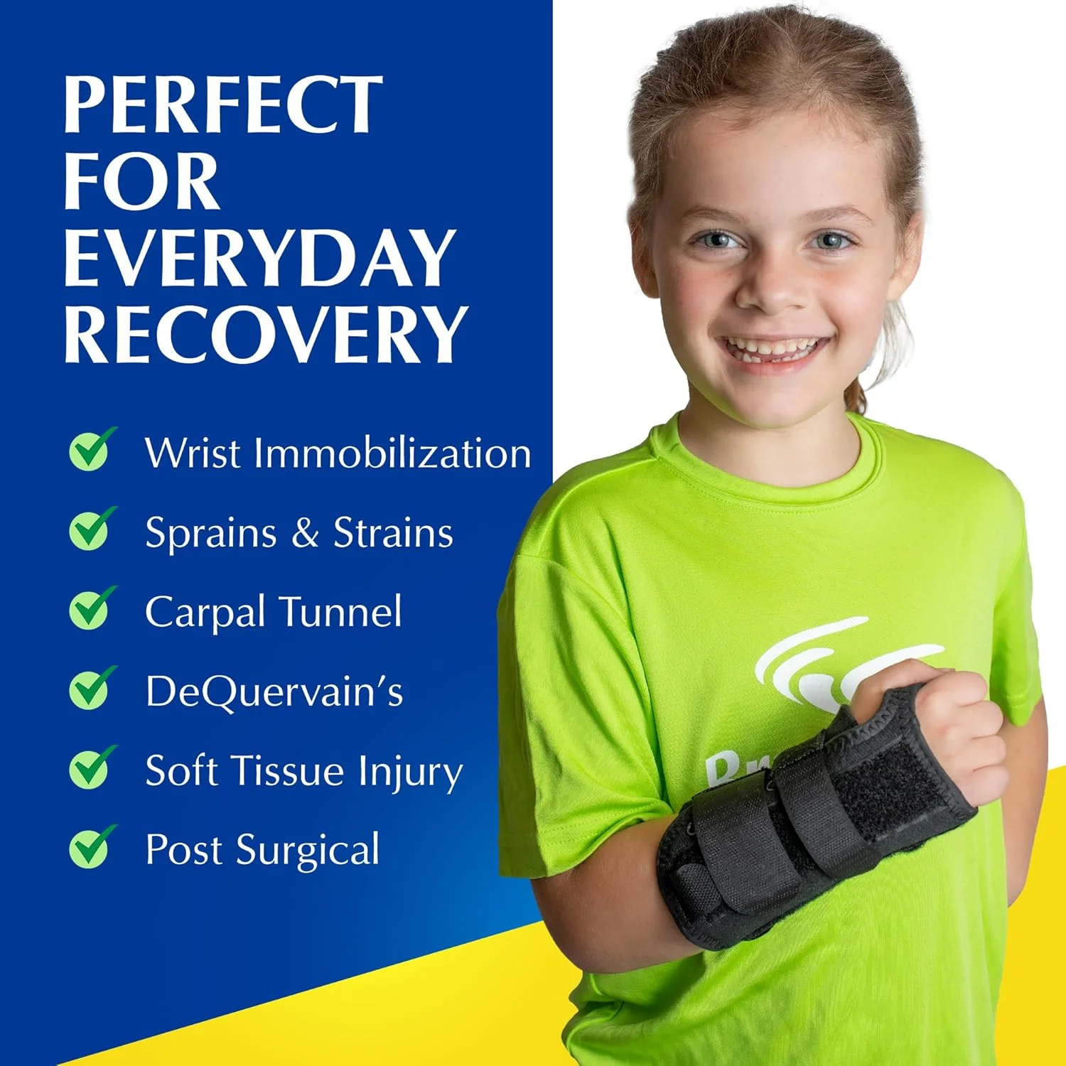 مچ بند توری کودکانه Brace Direct برای بی حرکت کردن مچ دست، رگ به رگ شدن و کشیدگی، سندرم تونل کارپال و سندرم دکوروان - سایزهای اطفال موجود در مچ دست چپ یا راست