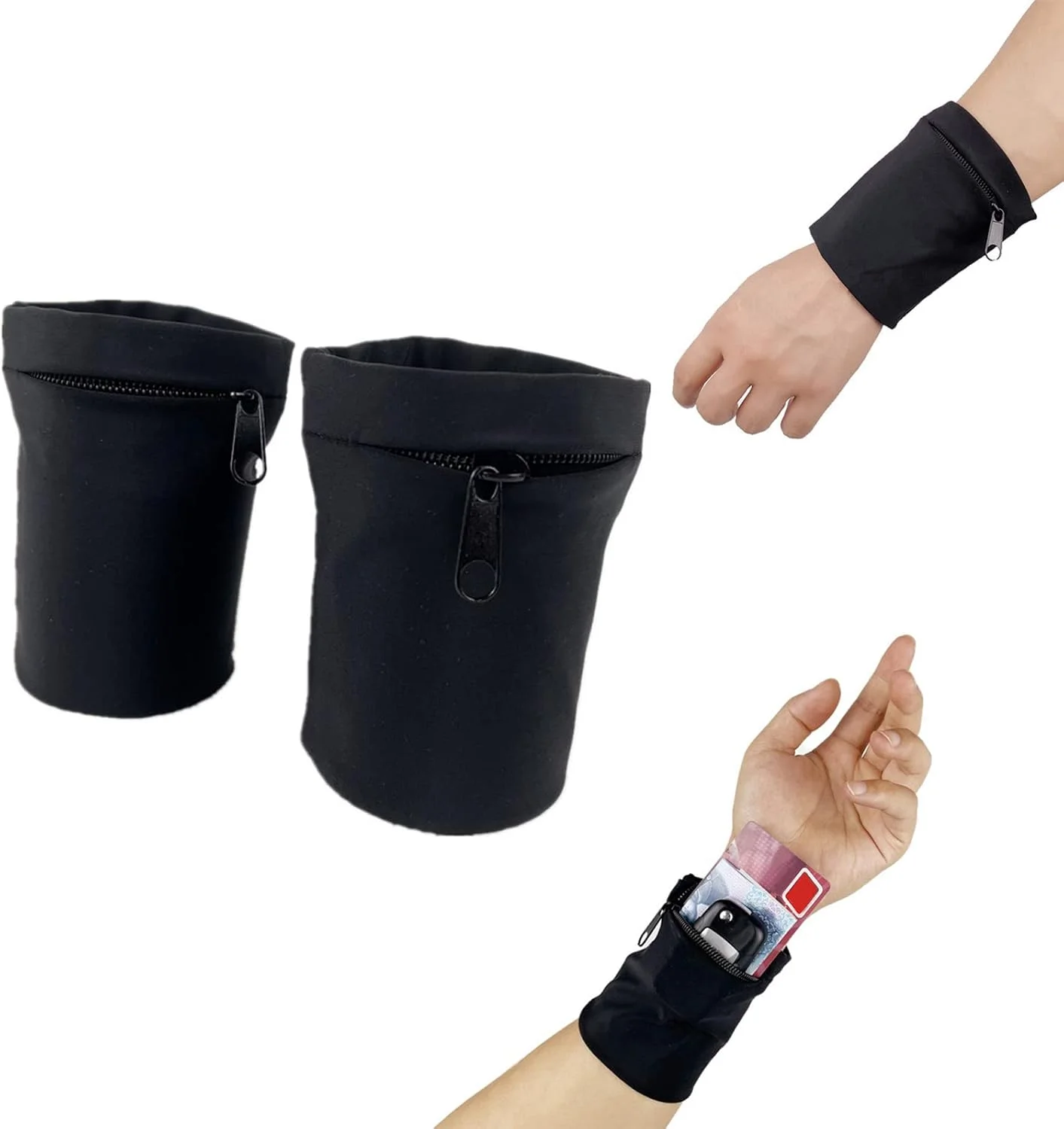 مچ بند ورزشی ZERZENGGENGPT، کیف مچی تمرینی، کیف مچی تنفسی با جیب عرق گیر برای نگهداری سکه و کلید هنگام دویدن