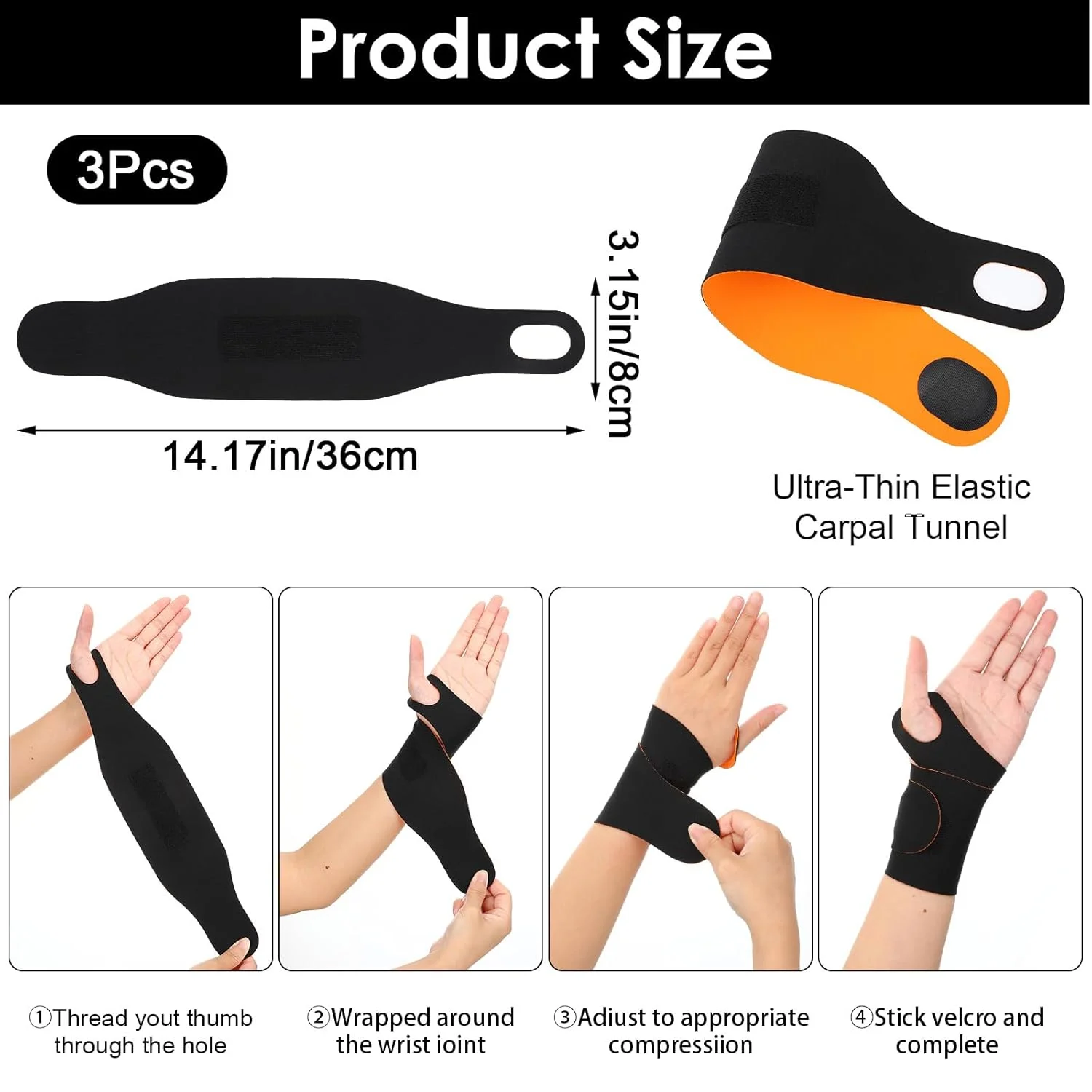 مچ بند الاستیک نازک YBEATY، 3 عددی، مچ بند کشی، ساپورت مچ برای تونل کارپال، مچ بند فوق العاده نازک الاستیک فشاری برای دست چپ و راست، مناسب برای تناسب اندام، ورزش و تنیس