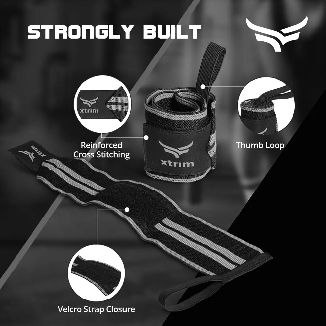 مچ بند XTRIM برای مردان و زنان، مچ بند مردانه، مچ پیچ، بند تناسب اندام باشگاه، تجهیزات برای خانه، لوازم جانبی تمرینات ورزشی باشگاه برای مردان (مشکی و خاکستری)
