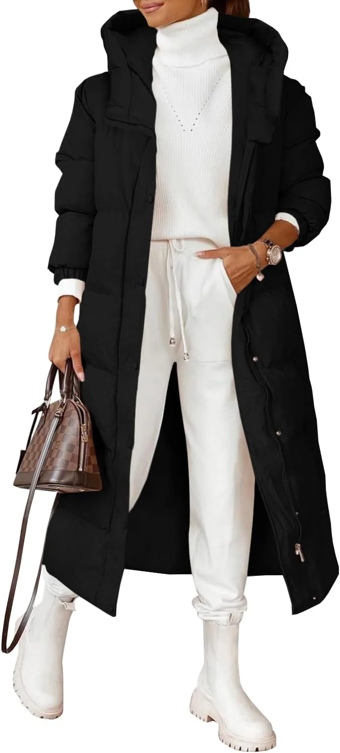 کت بلند زنانه Grlasen، کاپشن زمستانی دکمه دار آستین بلند کلاه دار