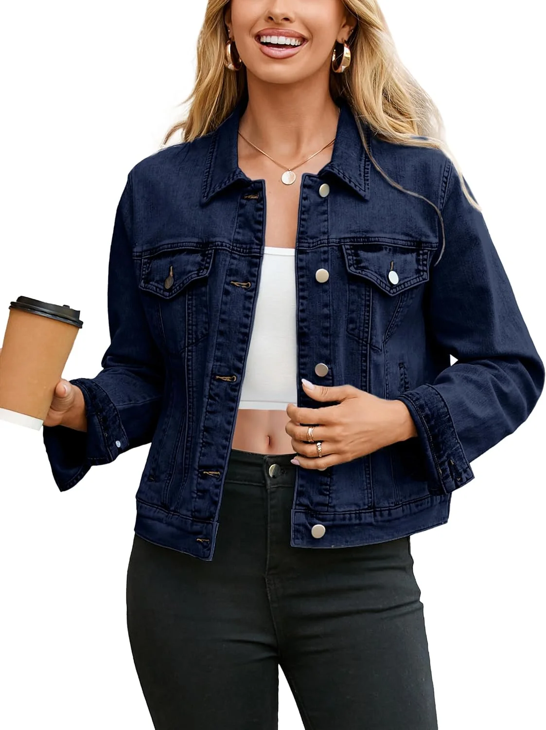 Glamaker ژاکت جین زنانه 2025، ژاکت های جین آستین بلند دکمه دار و شیک با جیب