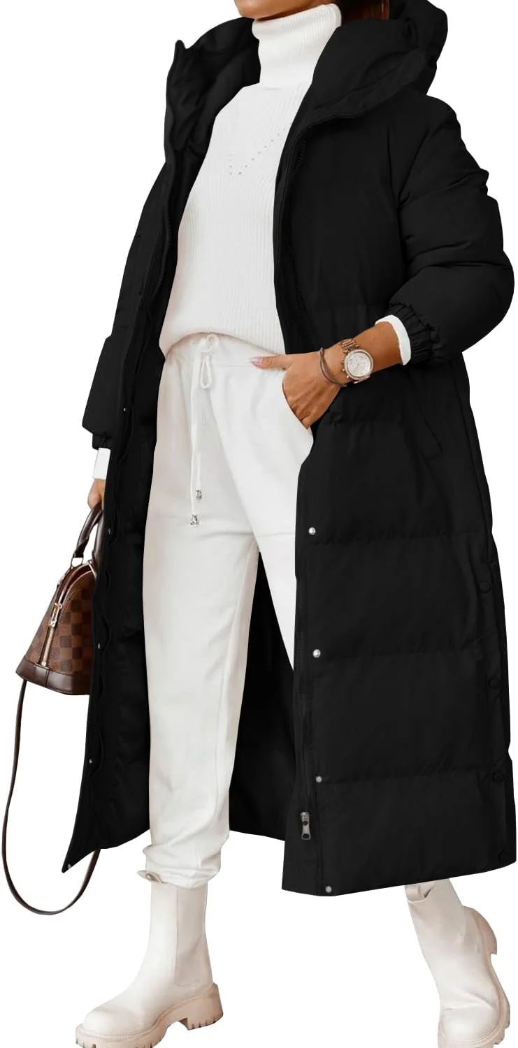 کت بلند زنانه Grlasen، کاپشن زمستانی دکمه دار آستین بلند کلاه دار