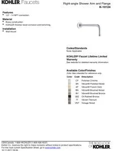 بازوی دوش و فلنج Kohler 10124-BL، مشکی مات