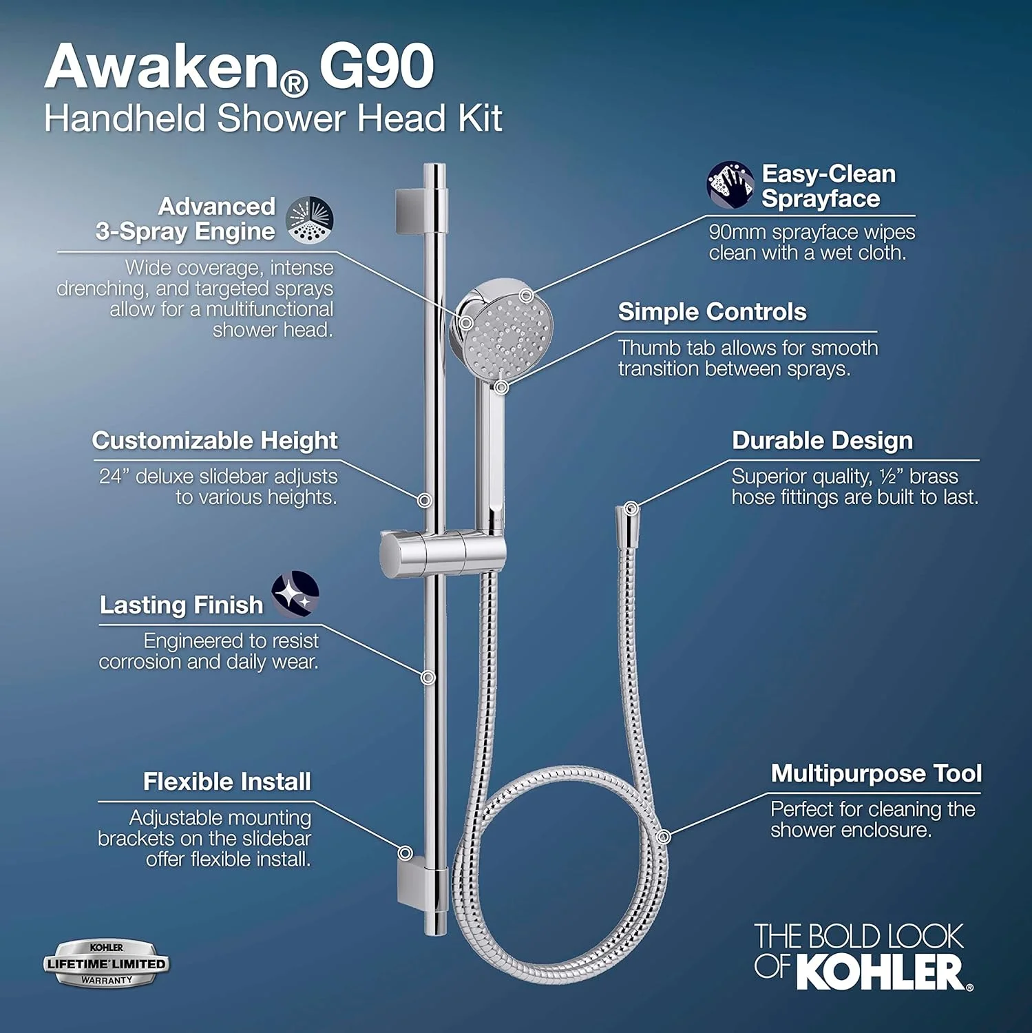 کیت نوار کناری KOHLER 98361-G-CP Awaken، 1.75 GPM، کروم براق کیت نوار کناری KOHLER 98361-G-CP Awaken، 1.75 GPM، کروم براق