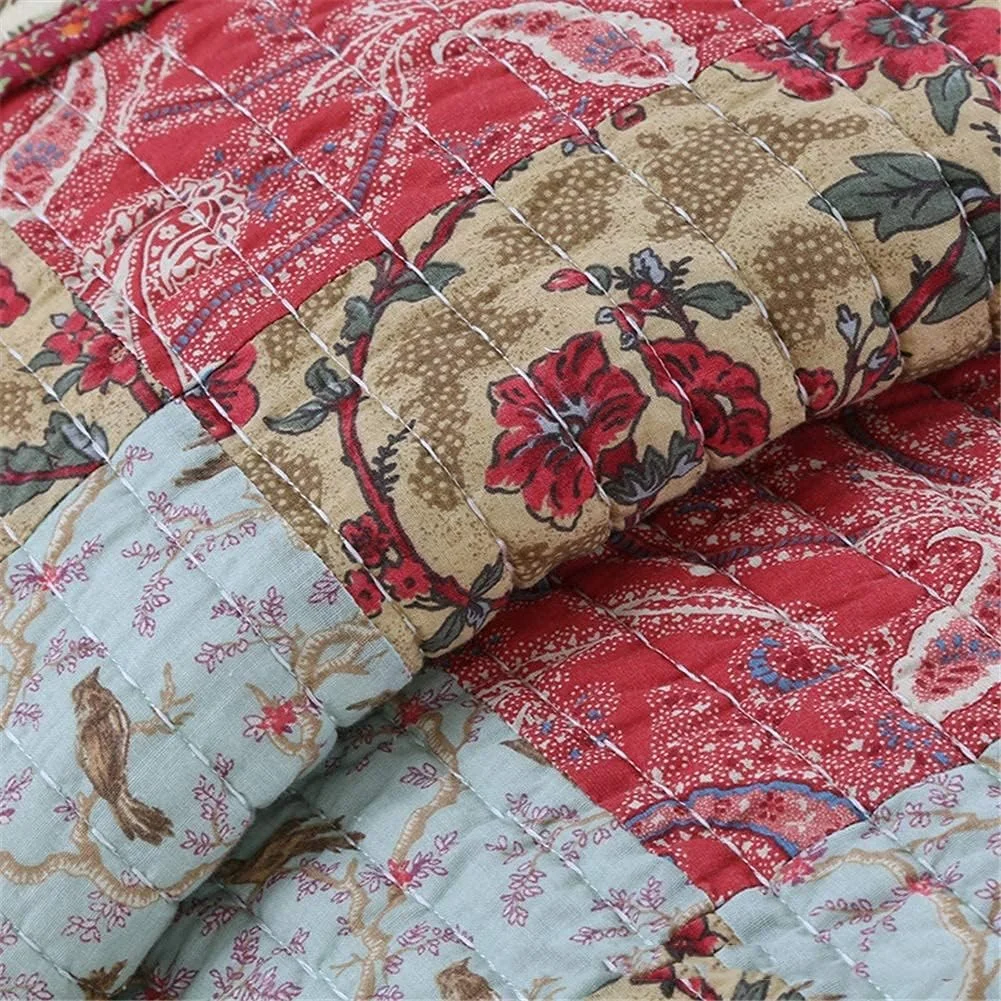 روتختی تکه دوزی شده کینگ سایز 3 تکه قرمز، پتوی تخت خواب به سبک بوهو، لحاف سبک وزن با 2 روبالشتی 230x250 سانتی متر روتختی تکه دوزی شده کینگ سایز 3 تکه قرمز، پتوی تخت خواب به سبک بوهو، لحاف سبک وزن با 2 روبالشتی 230x250 سانتی متر