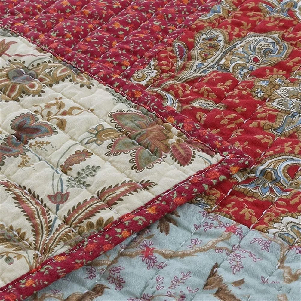 روتختی تکه دوزی شده کینگ سایز 3 تکه قرمز، پتوی تخت خواب به سبک بوهو، لحاف سبک وزن با 2 روبالشتی 230x250 سانتی متر روتختی تکه دوزی شده کینگ سایز 3 تکه قرمز، پتوی تخت خواب به سبک بوهو، لحاف سبک وزن با 2 روبالشتی 230x250 سانتی متر