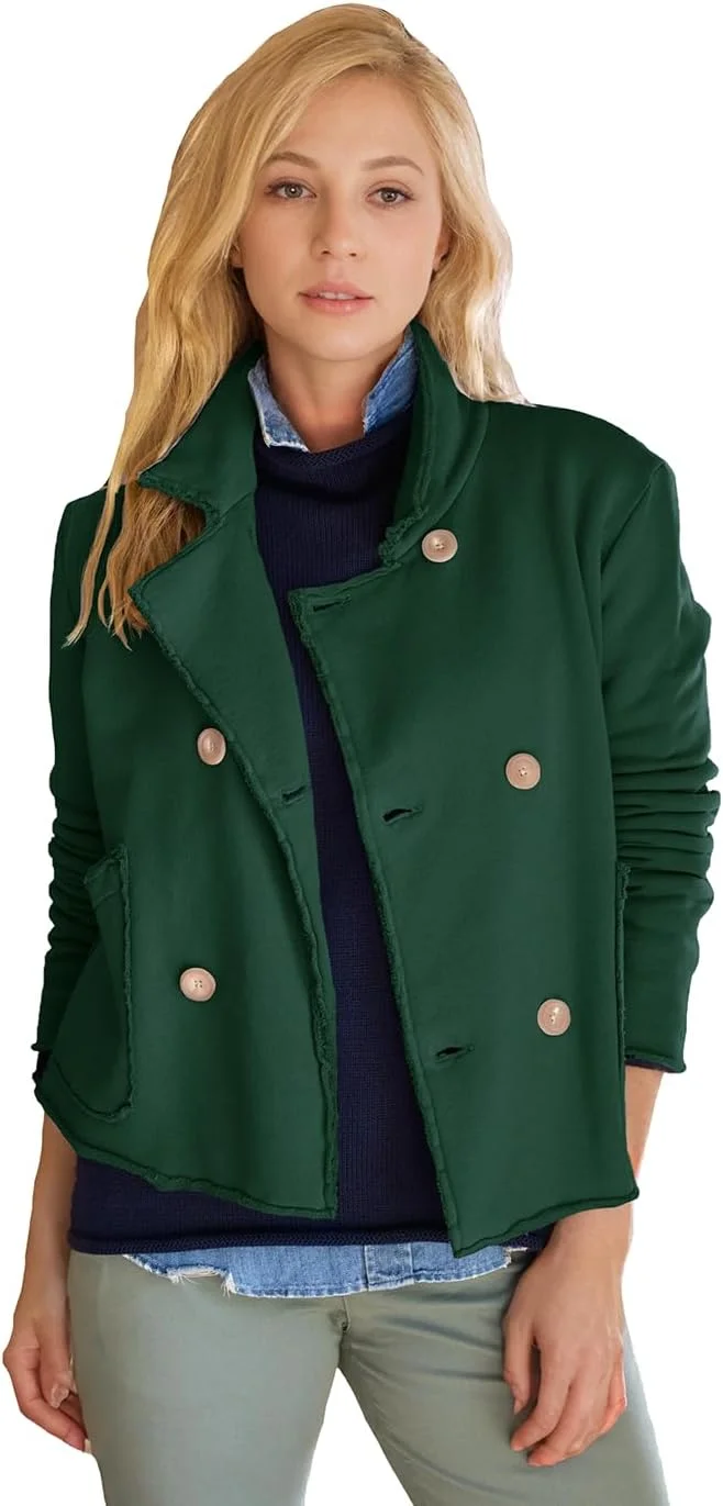 کت زنانه یقه برگردان Haellun، بلیزر کوتاه، کت ترنچ دکمه دوبل، کت های پالتویی با جیب