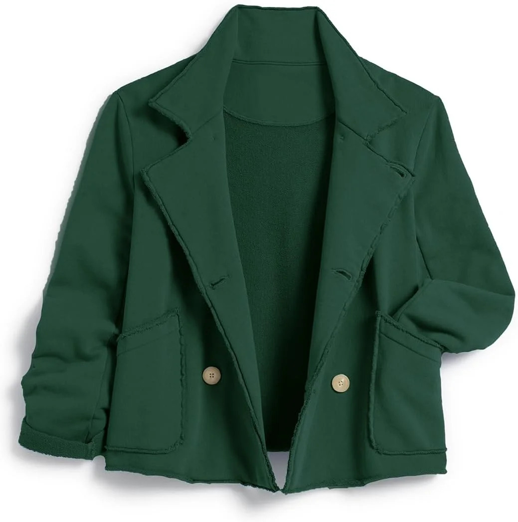 کت زنانه یقه برگردان Haellun، بلیزر کوتاه، کت ترنچ دکمه دوبل، کت های پالتویی با جیب