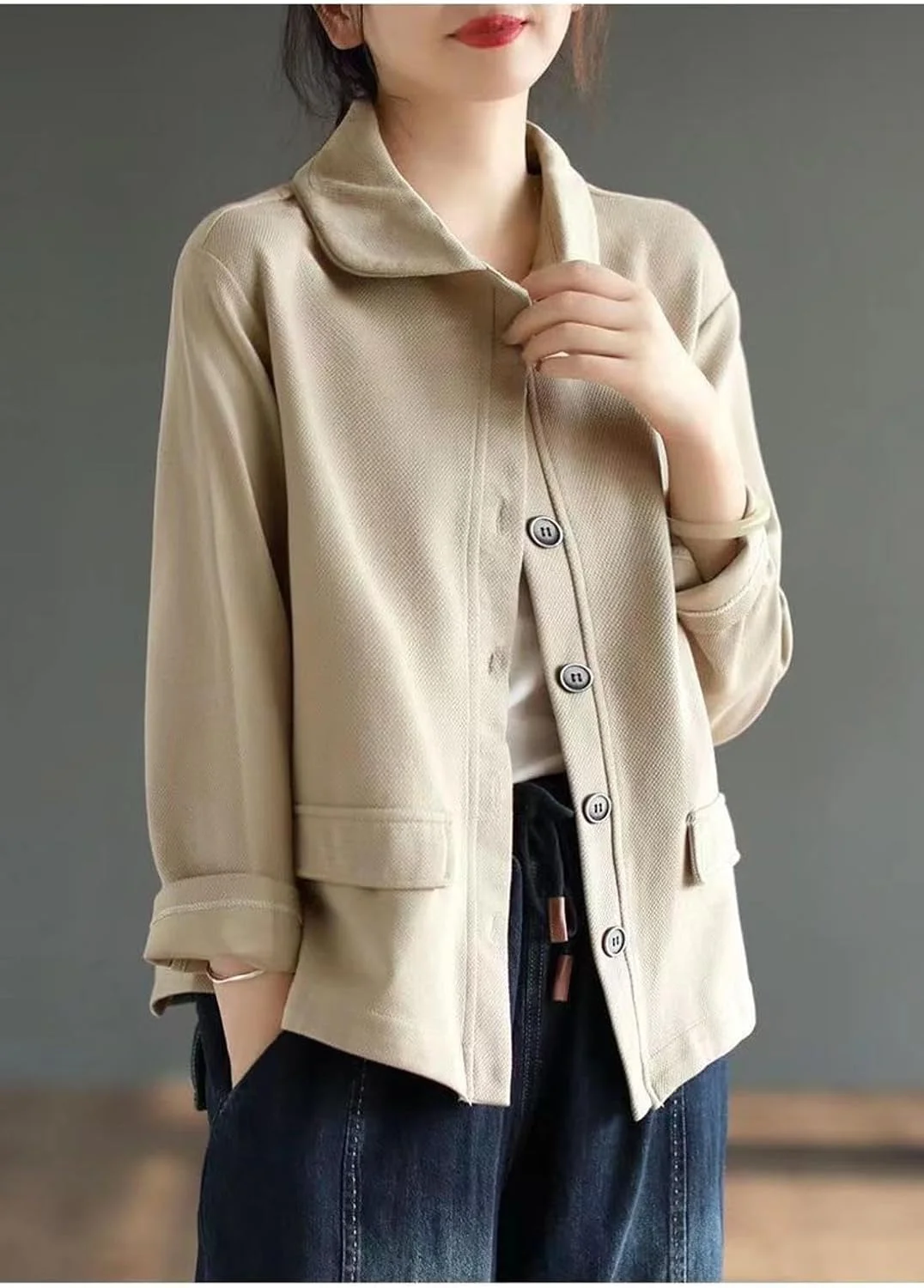 کت کوتاه زنانه به سبک ادبیات کلاسیک، مناسب بهار و پاییز، رنگ ثابت، غیر رسمی، آزاد، تک سینه