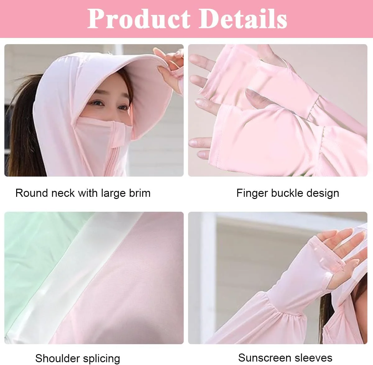 HANNEA® ژاکت هودی محافظ آفتاب زنانه، سبک وزن UPE50+، کت مسدود کننده نور خورشید با جیب، آستین بلند، مناسب پیاده روی و فعالیت های خارج از منزل با ماسک صورت - صورتی، تک سایز