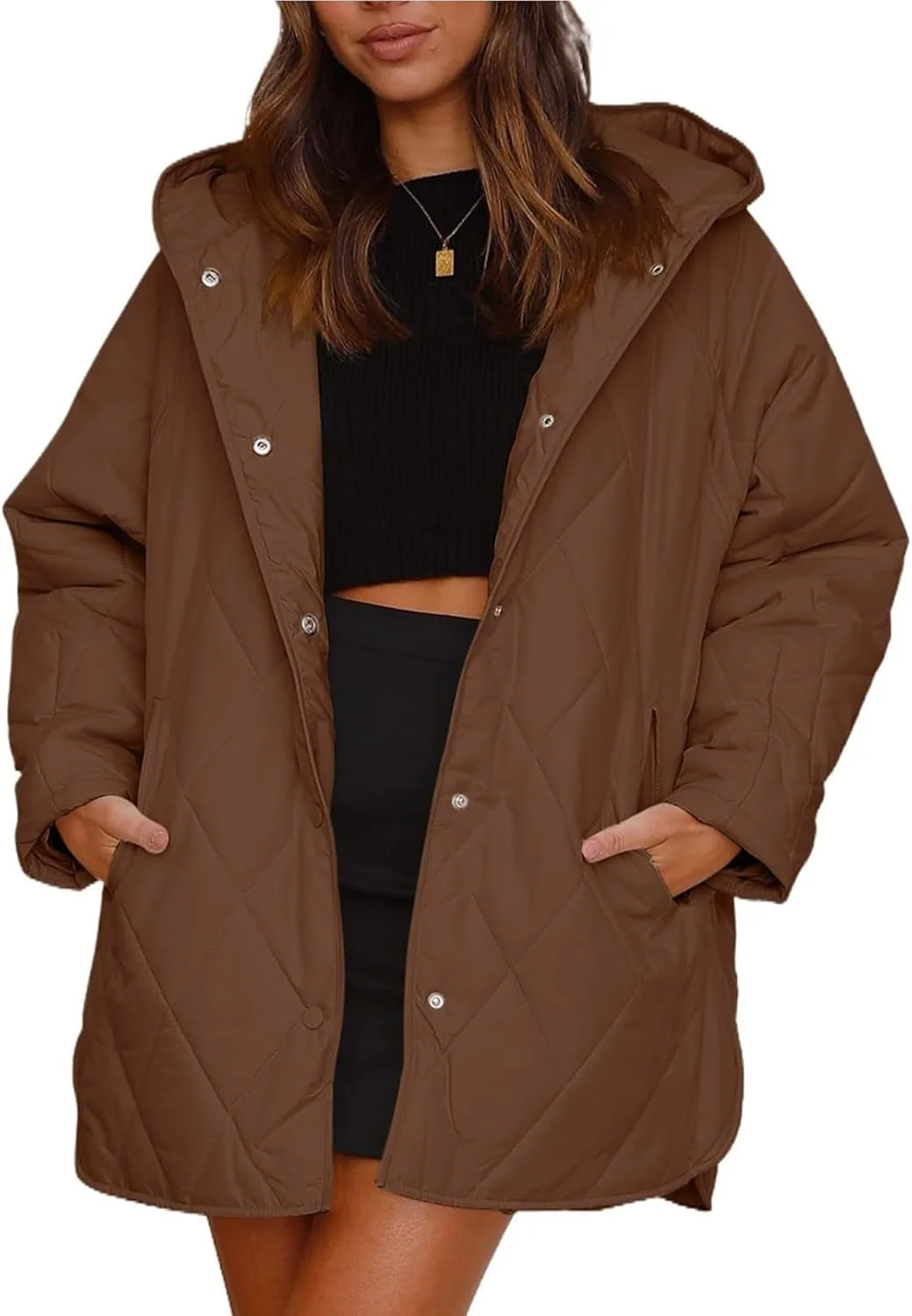 کت های بلند زنانه مد 2023، کت زمستانی، استایل کژوال، الماسی، کاپشن کلاه دار سبک وزن زنانه