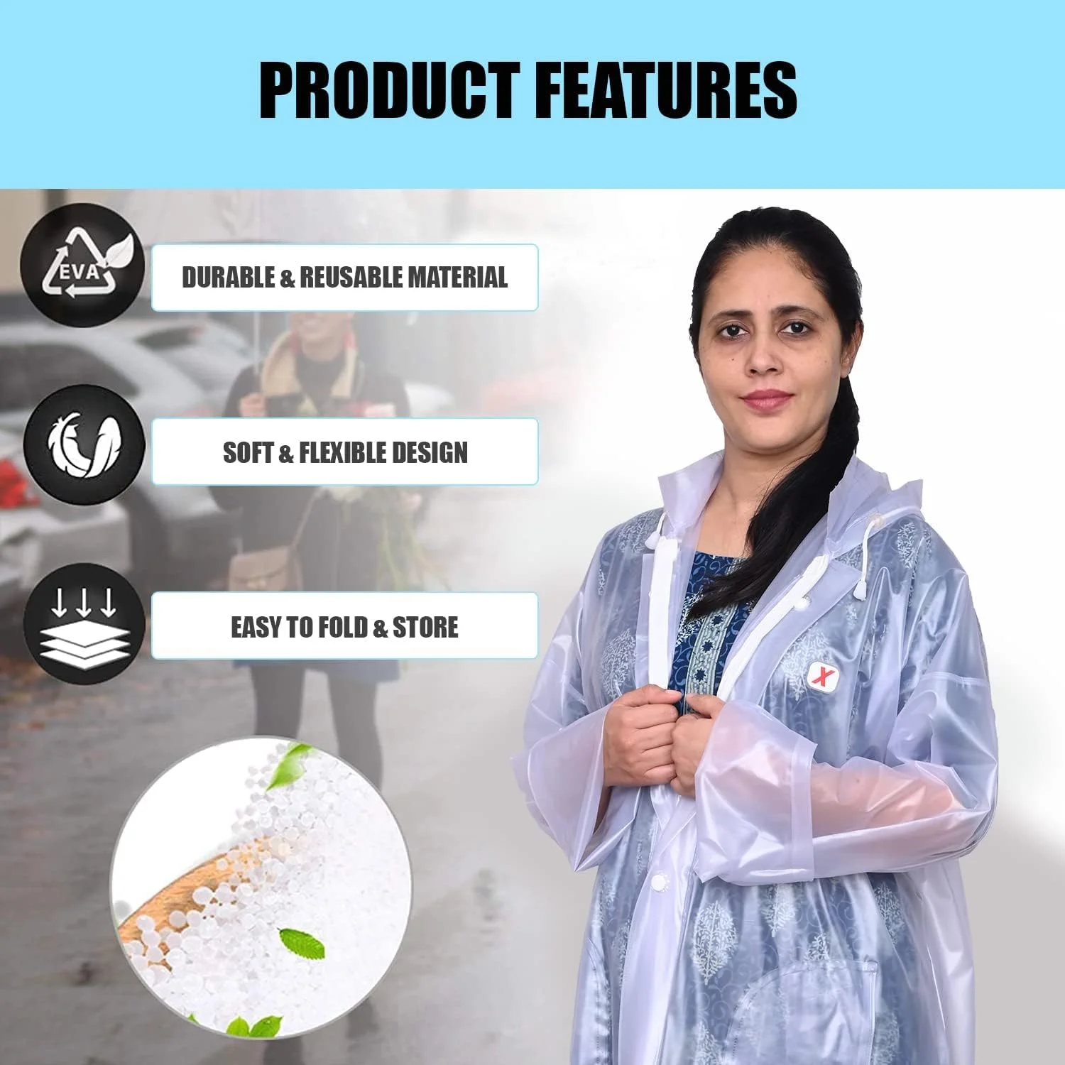 بارانی کریستالی زنانه HACER با کلاه قابل تنظیم، مناسب سفر، ضد آب، بارانی قابل استفاده مجدد برای زنان به همراه کیف حمل (XXL)