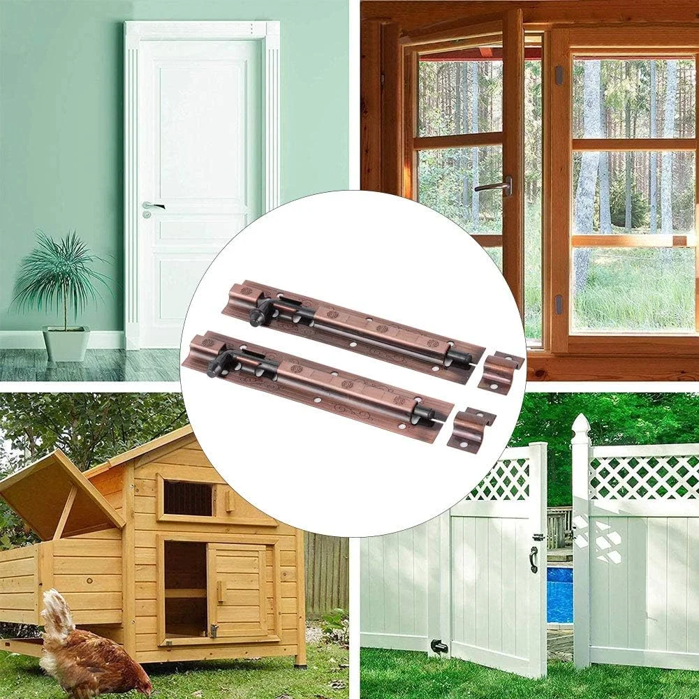 قفل درب، 2 عدد قفل کشویی ضد سرقت برای درب، قفل پنجره، اتصالات سخت افزاری، سطح برس خورده ضخیم (14.4x3 سانتی متر)