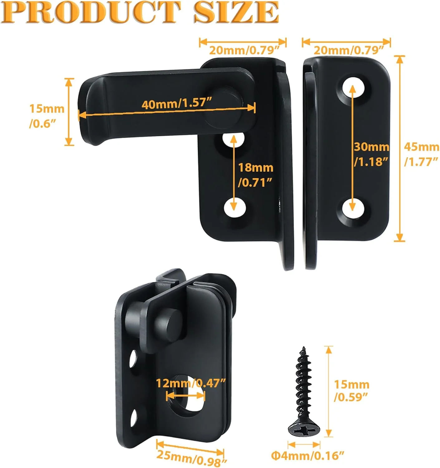 قفل درب کشویی Alise، قفل امنیتی درب، 55x45 میلی متر، استیل ضد زنگ مشکی مات