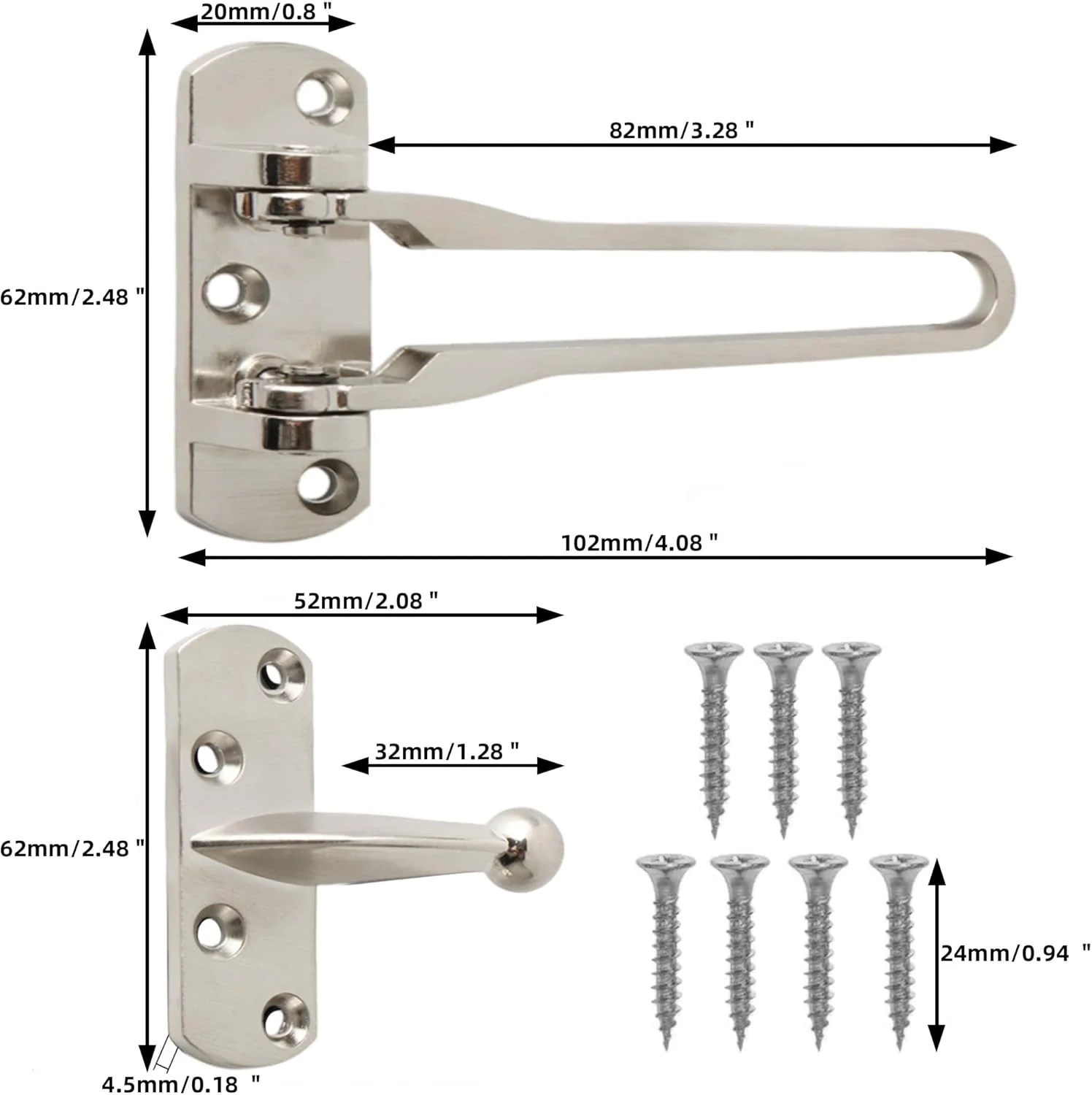 قفل درب Alise MS570-LS، قفل میله ای چرخشی، محافظ درب ضد سرقت، قفل درب، گیره درب، نیکل برس خورده