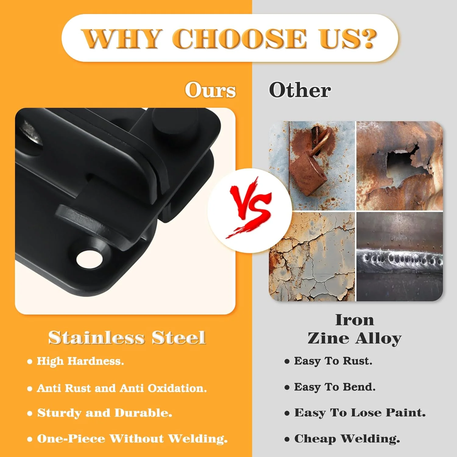 قفل درب کشویی Alise، قفل امنیتی درب، 55x45 میلی متر، استیل ضد زنگ مشکی مات