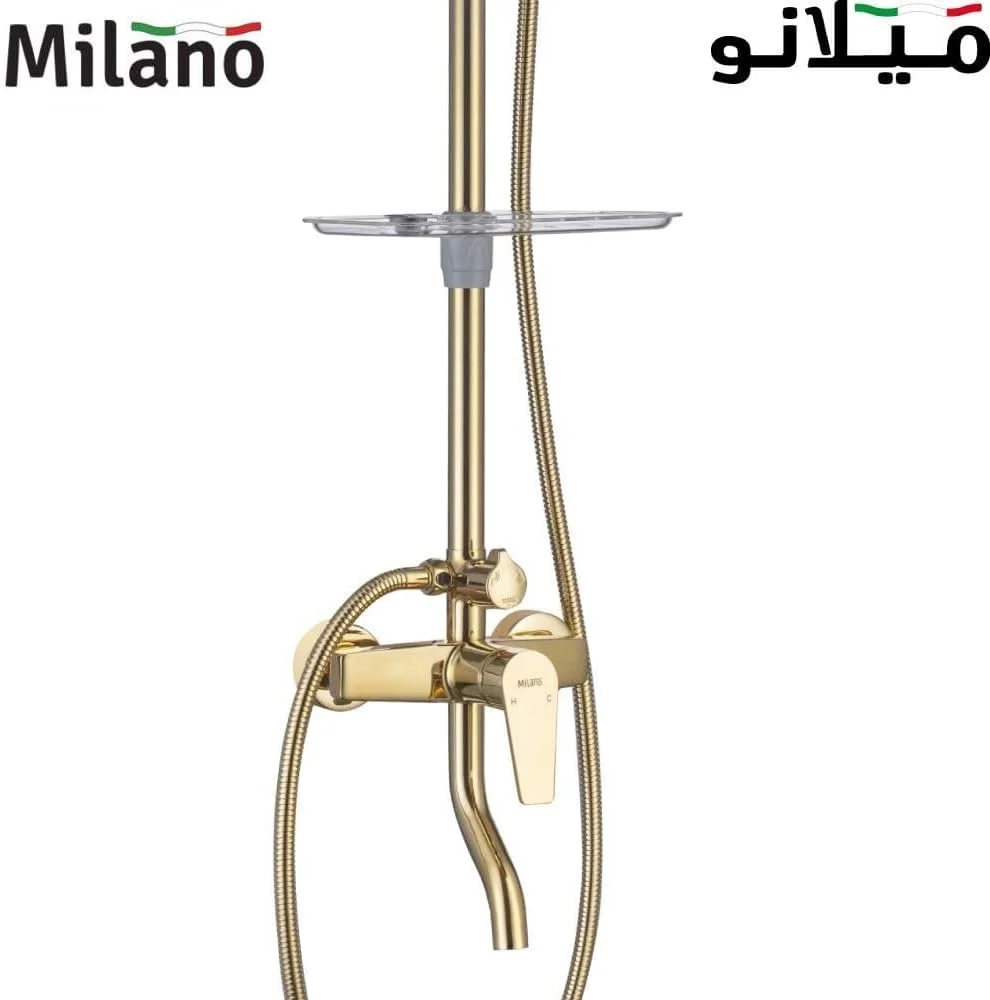 ست کامل ستون دوش بارانی Milano Vista - روکش طلایی | شیر دوش تنظیم فشار برنجی جامد | سیستم دوش بارانی دیواری برای حمام با دوش دستی قابل تنظیم ست کامل ستون دوش بارانی Milano Vista - روکش طلایی | شیر دوش تنظیم فشار برنجی جامد | سیستم دوش بارانی دیواری برای حمام با دوش دستی قابل تنظیم