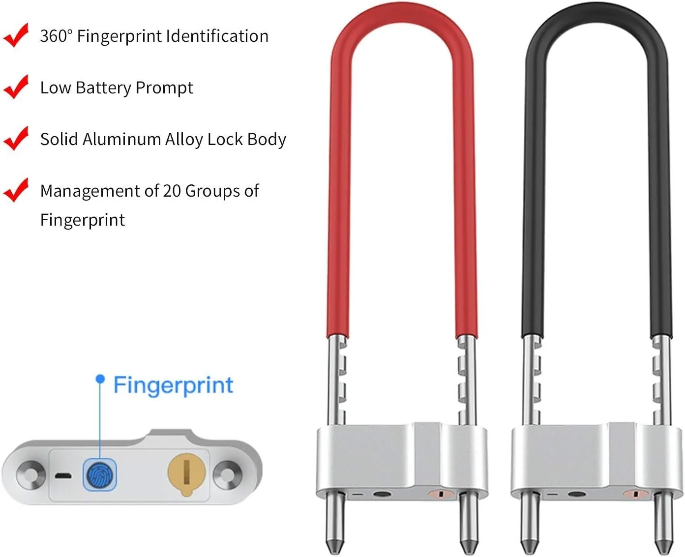 قفل اثر انگشت الکترونیکی هوشمند U شکل ABchat، قفل الکترونیکی U شکل ضد سرقت برای درب شیشه ای مغازه و اداره، مناسب برای دوچرخه و موتور سیکلت - مشکی (رنگ: قرمز) قفل اثر انگشت الکترونیکی هوشمند U شکل ABchat، قفل الکترونیکی U شکل ضد سرقت برای درب شیشه ای مغازه و اداره، مناسب برای دوچرخه و موتور سیکلت - مشکی (رنگ: قرمز)
