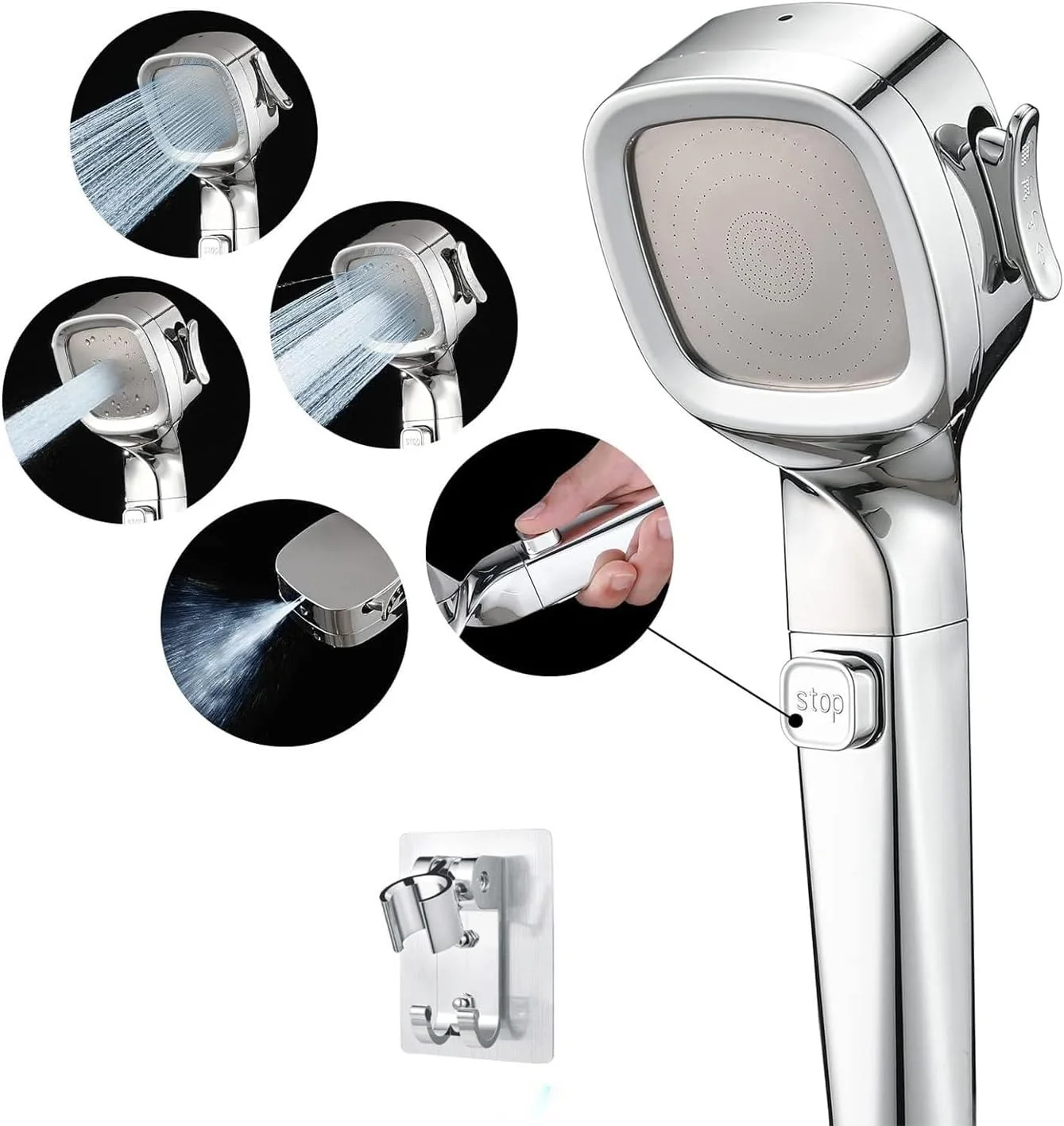 سردوش حمام فشار قوی COOLBABY با 4 حالت، دکمه روشن/خاموش، نازل دوش قابل تنظیم و صرفه جویی در آب، فیلتر دار مناسب حمام