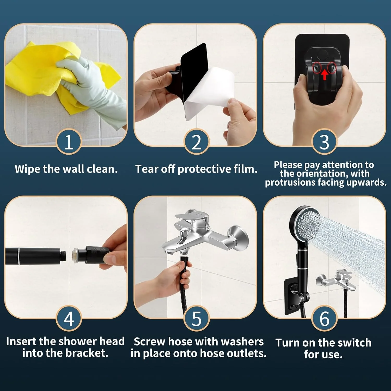 سری دوش فیلتردار با سر دوش دستی، سر دوش فشار قوی، ست سر دوش بارانی جداشدنی صرفه جویی در آب، کاهش خشکی و خارش پوست، 6 حالته با دستگیره قابل جابجایی و شلنگ 59 اینچی (مشکی)