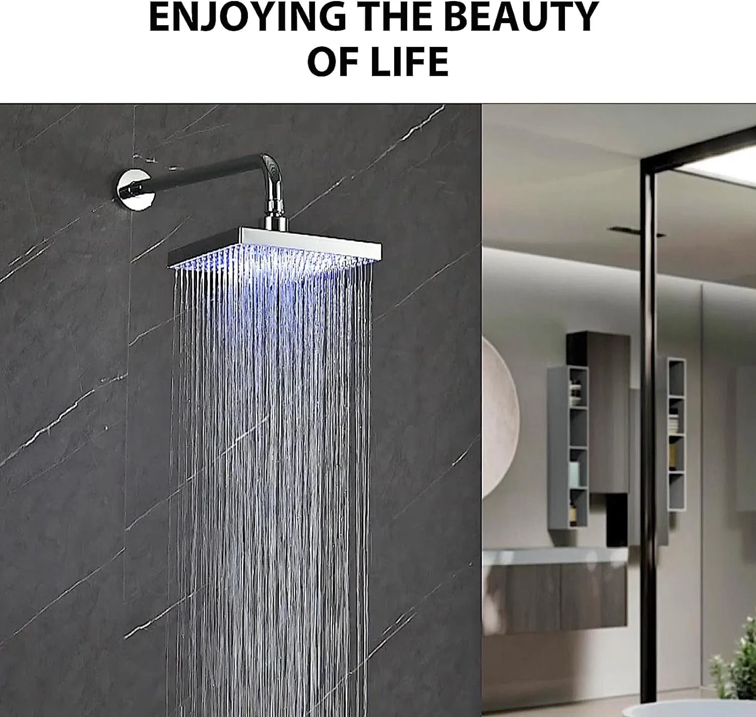 سردوش بارانی مربعی 8 اینچی Azonee با چراغ های LED، قابلیت نصب دیواری و سقفی، کنترل دمای ثابت، 3 گزینه تغییر رنگ برای تجربه دوش نهایی