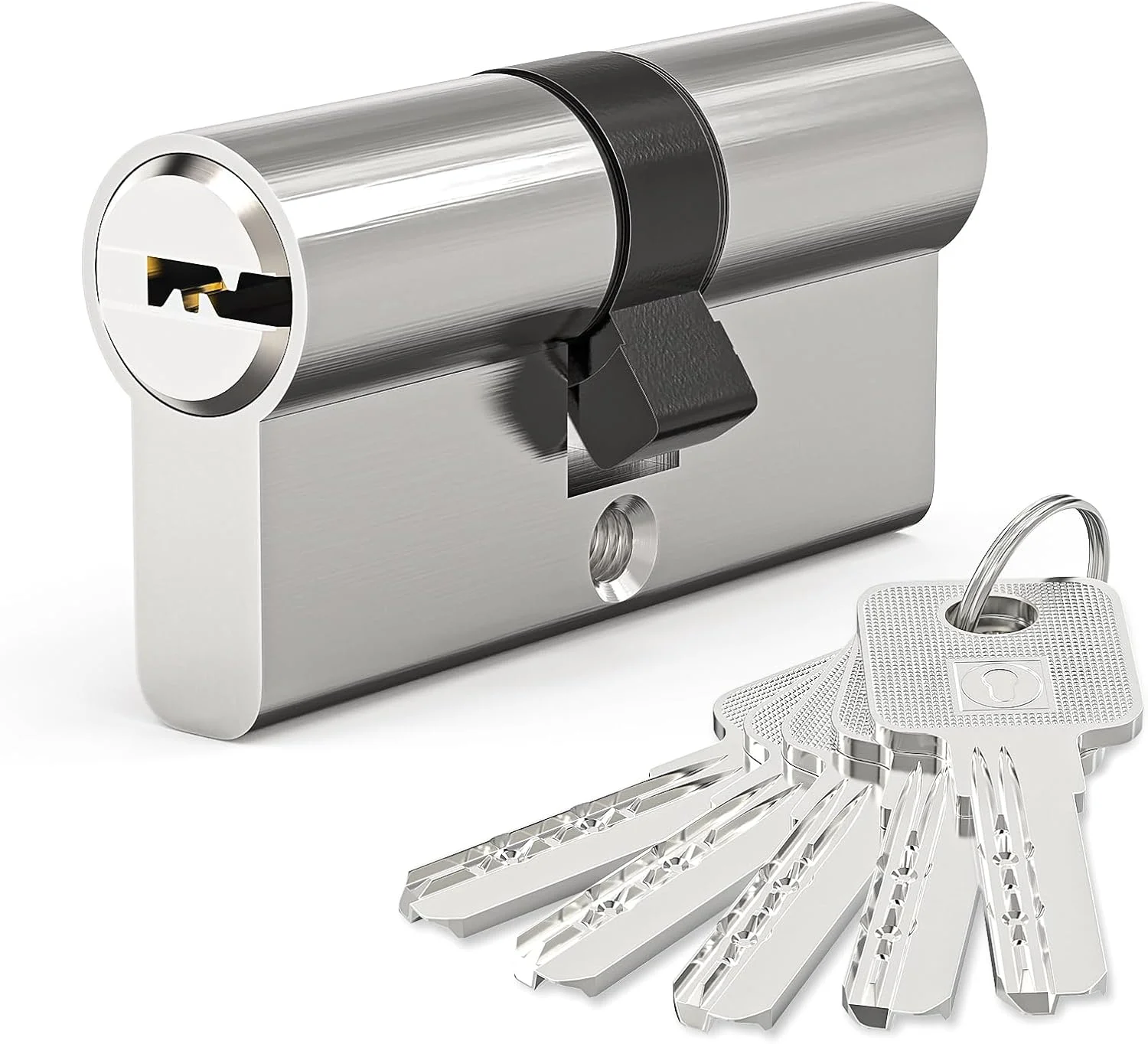 قفل سیلندر نیکل 30/30 یورو (60 میلی متر)، قفل بشکه ای درب یورو با 5 کلید، ضد بازکردن، ضد ضربه، ضد سوراخکاری، امنیت بالا برای درهای UPVC، چوبی و کامپوزیت
