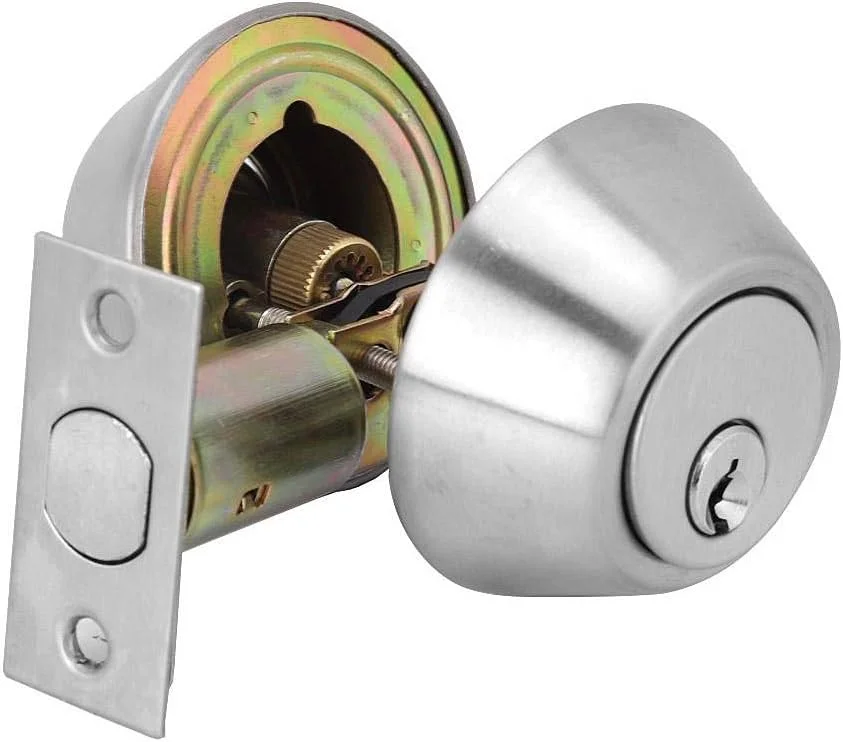 قفل سیلندر دوبل 304، ضد سرقت، عملکرد کنترل کلید، درب چوبی جامد، قهوه ای قرمز (استیل ضد زنگ)