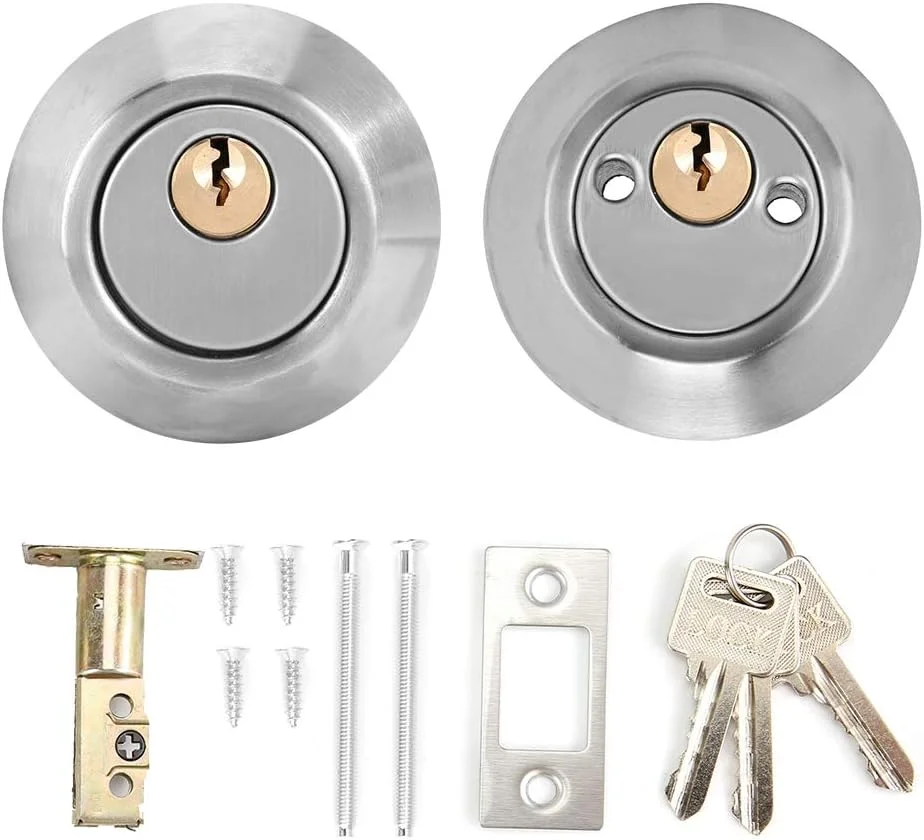 قفل سیلندر دوبل 304، ضد سرقت، عملکرد کنترل کلید، درب چوبی جامد، قهوه ای قرمز (استیل ضد زنگ)